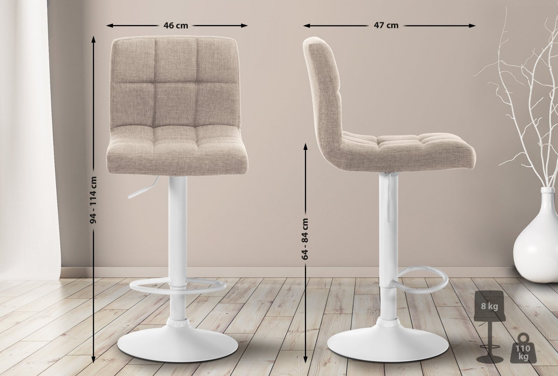 Barhocker Calma Stoff weiß, creme