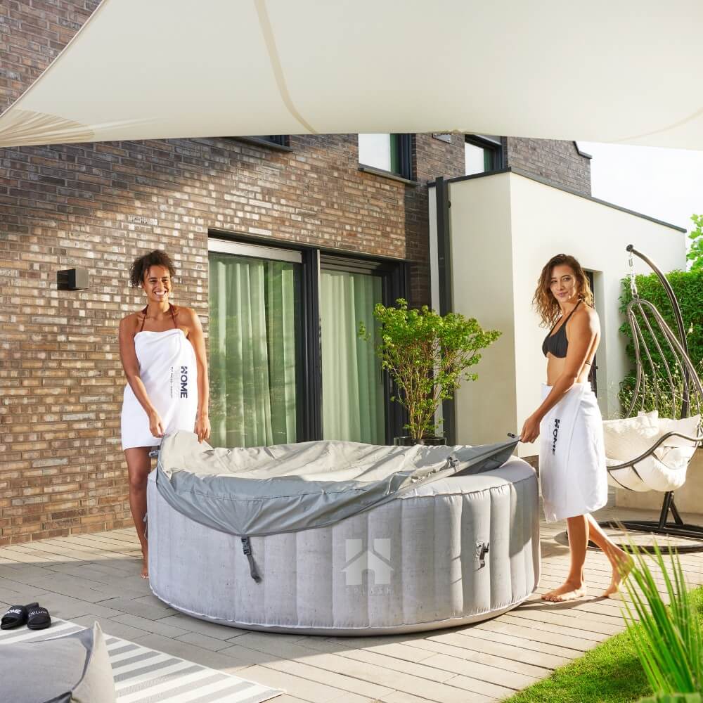 Outdoor Whirlpool inkl. Kissen, Getränkehalter und Sonnendach SPLASH - Ø208 cm 6 Personen Beton