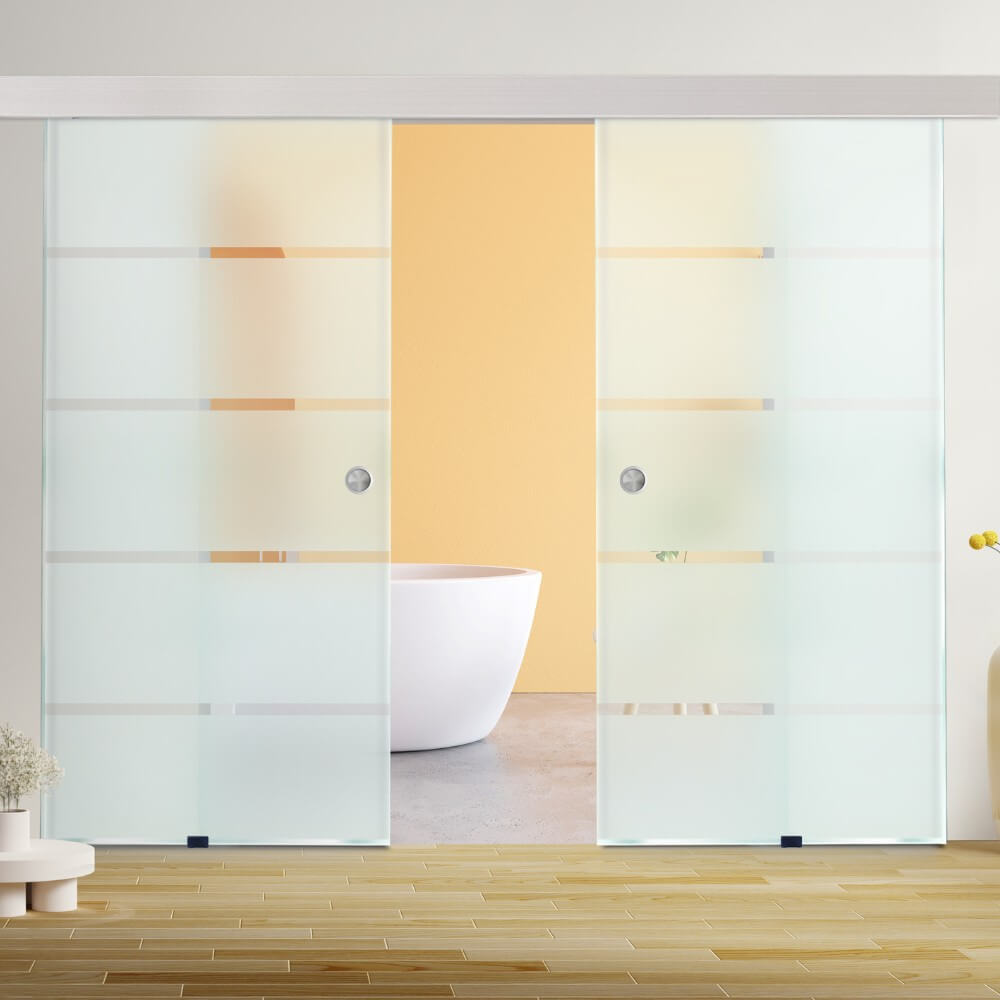 Doppelglasschiebetür SIRENA – 205 x 90 cm Milchglas mit Streifen