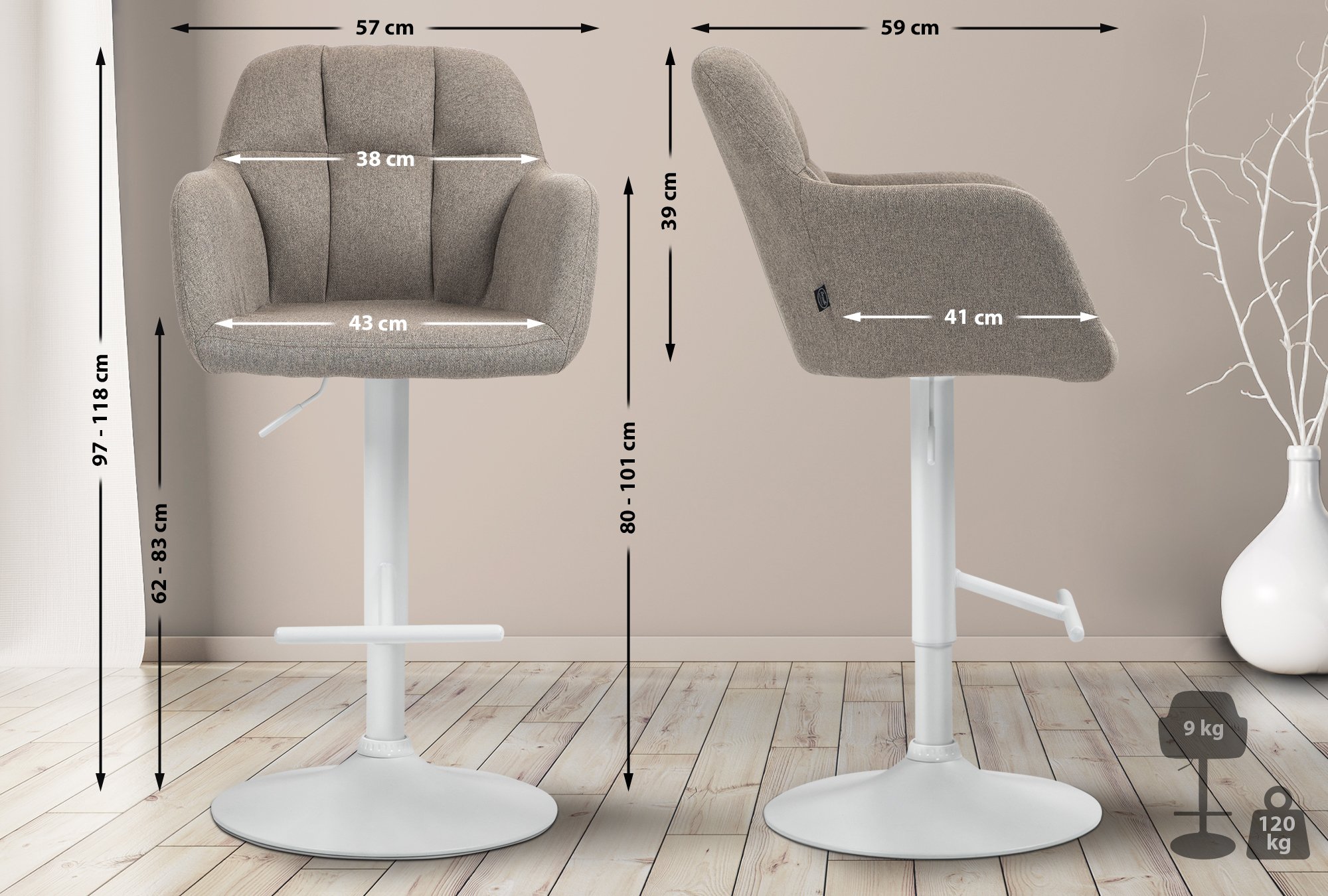 Barhocker Natoma Stoff weiß, taupe