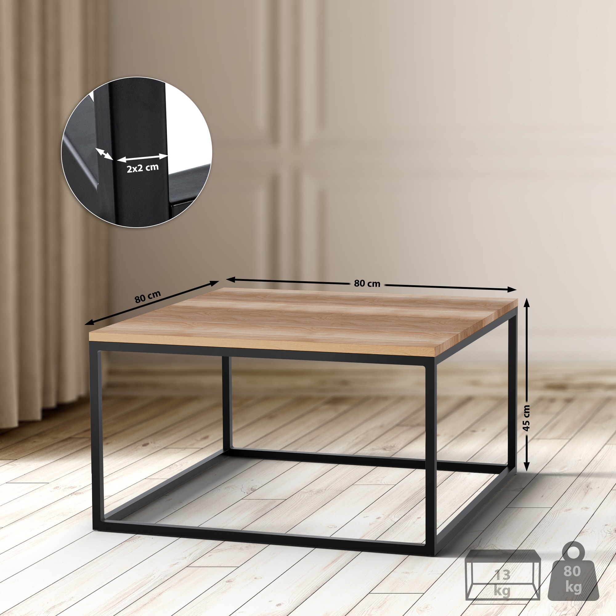 Couchtisch Manteo 80x80x45 cm, eiche