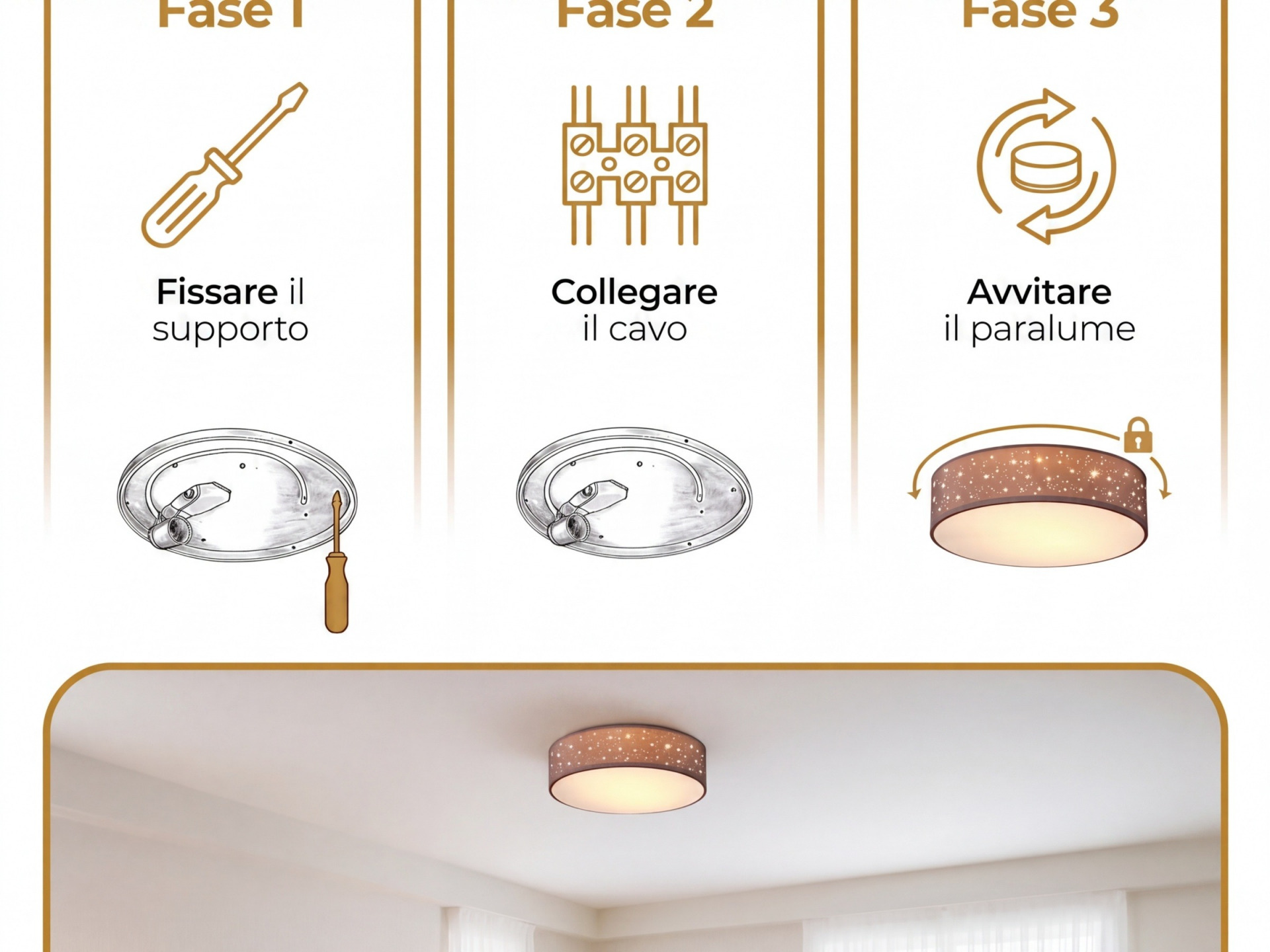 Deckenlampe Taupe Stoff Ø30cm Sternenhimmel