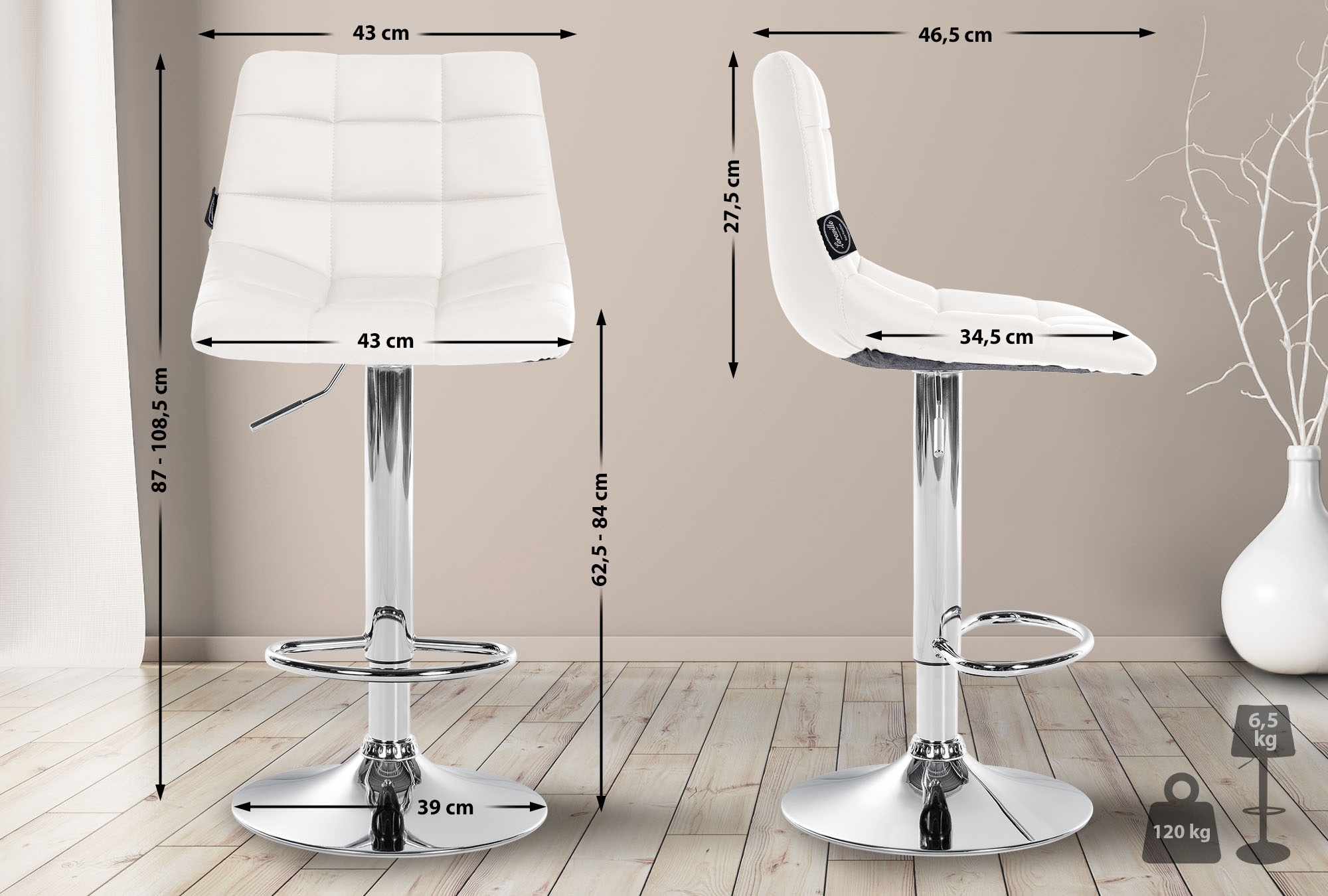 Barhocker Jerry Kunstleder chrom, weiß