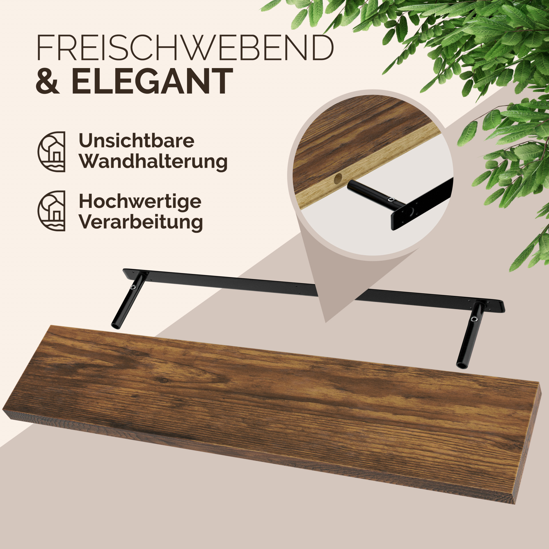 Wandregal Schweberegal 110cm Eiche dunkel + Halterung