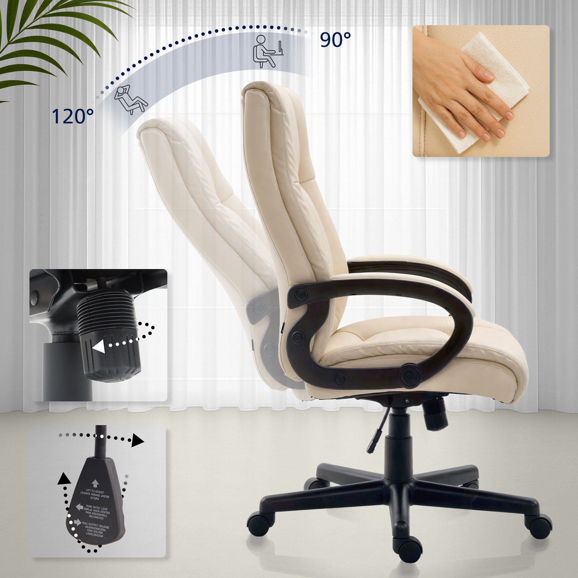Bürostuhl XL Sparta Kunstleder, creme