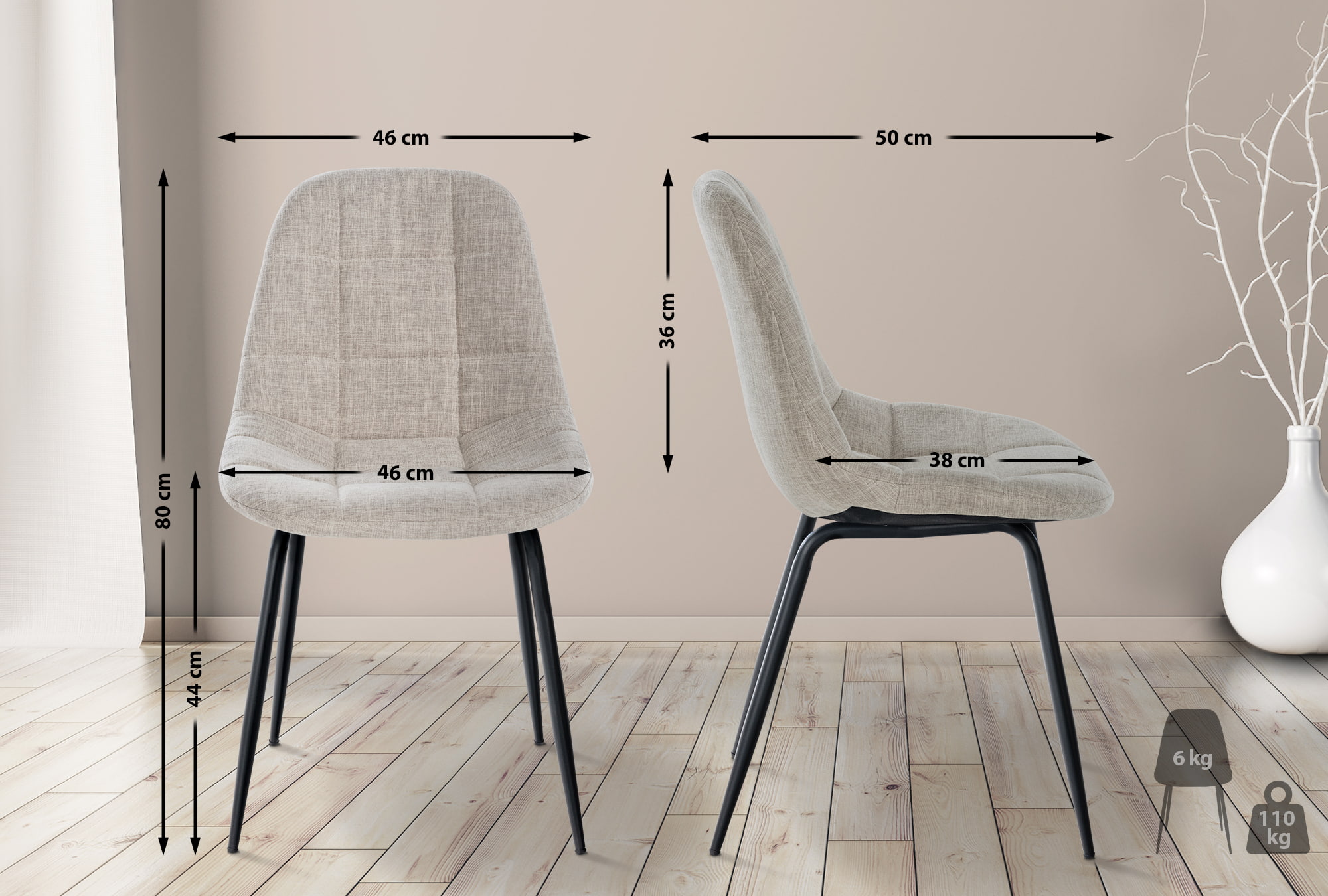 Stuhl Tom Stoff, creme