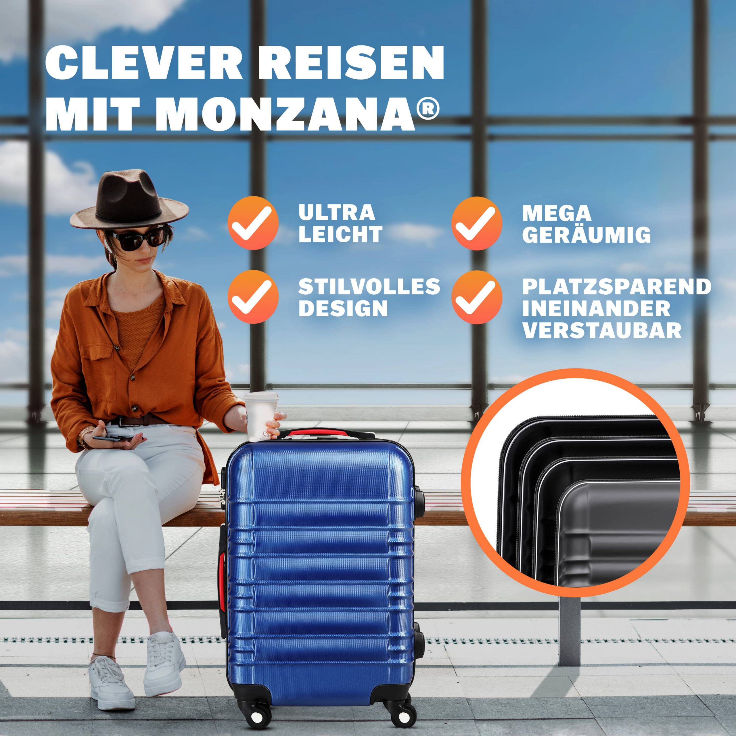 Hartschalenkoffer Set 4tlg Rollen 360º Blau ABS