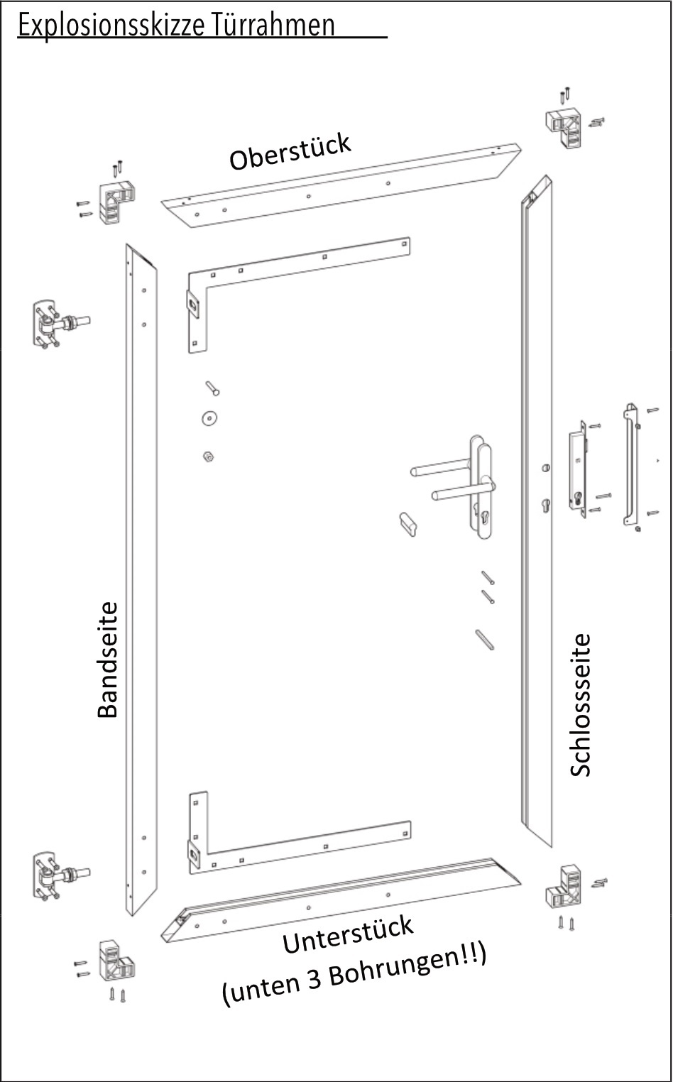Aluminium Torrahmen für Steckzaunserien, ANTHRAZIT, 90 x 173 cm, Bausatz oh. Füllung, inkl. Beschlägen, Schloss und Drücker
