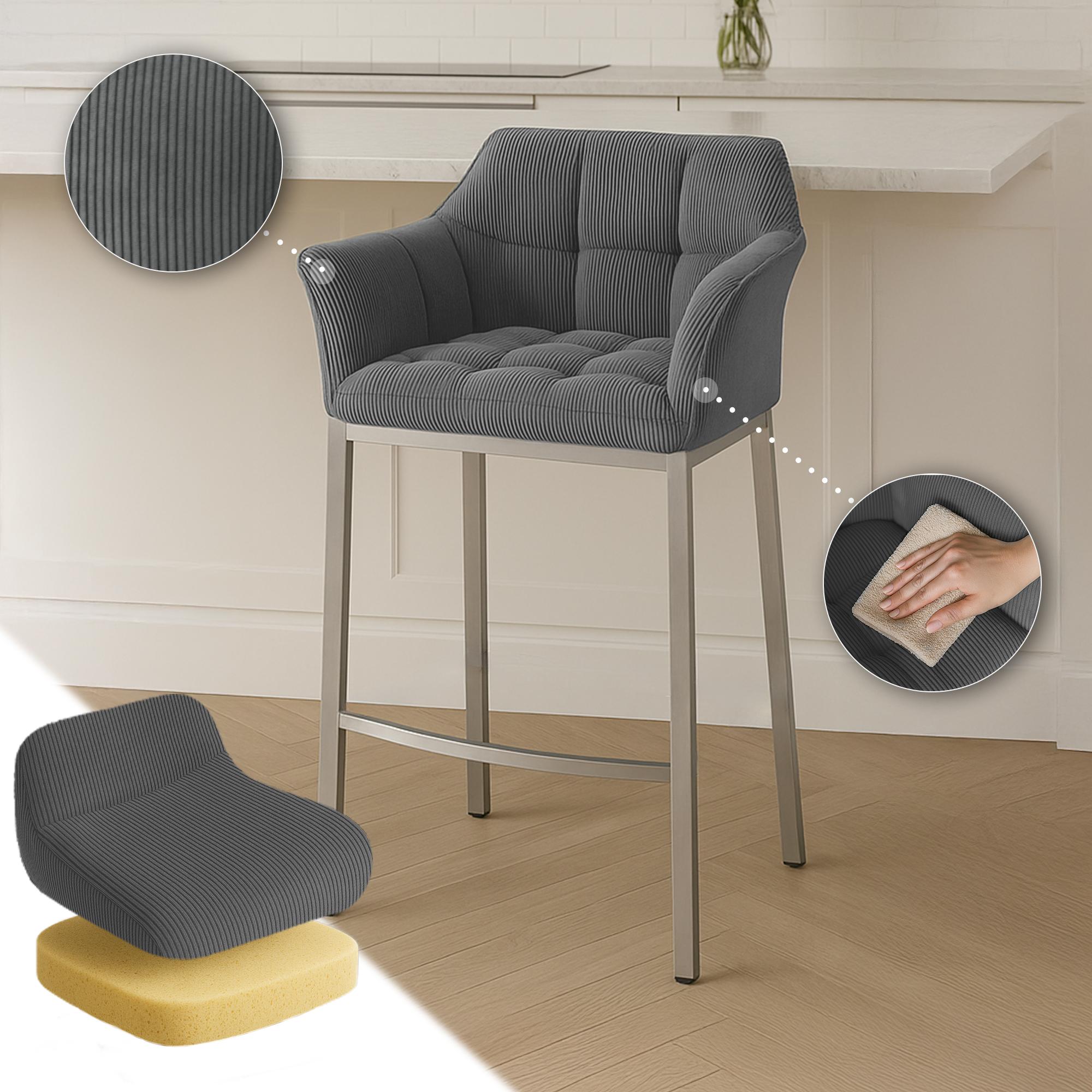 Barhocker Damaso E Cord mit 4-Fuß Gestell, grau