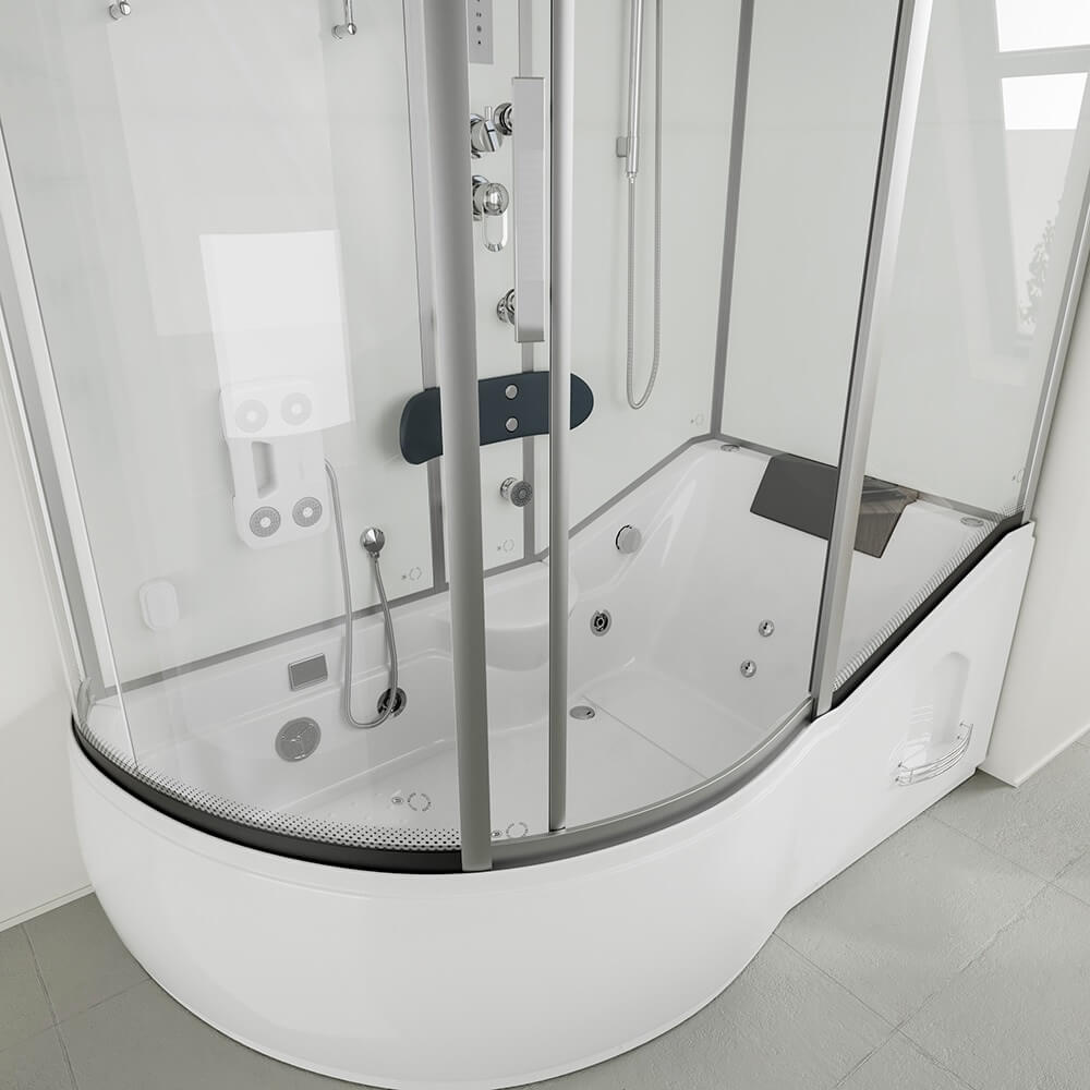 Dampfdusche mit Whirlpool ALLIN 4IN1 - 170 x 90 Weiß Links