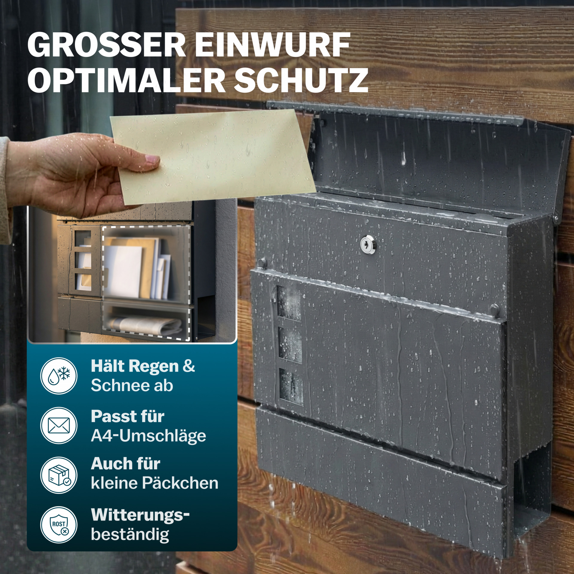 Designer Briefkasten mit Sichtfenster Anthrazit