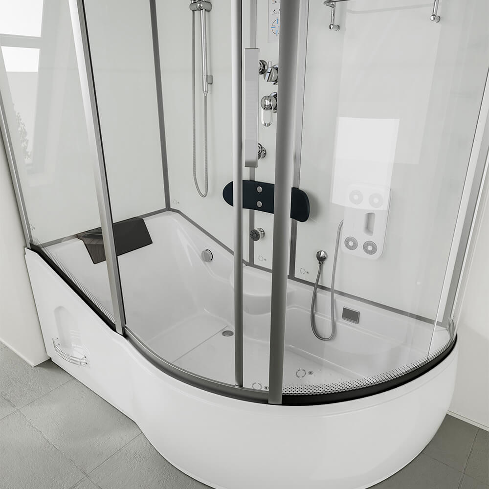 Duschkabine mit Badewanne ALLIN 2IN1 - 170 x 90 Weiß Rechts