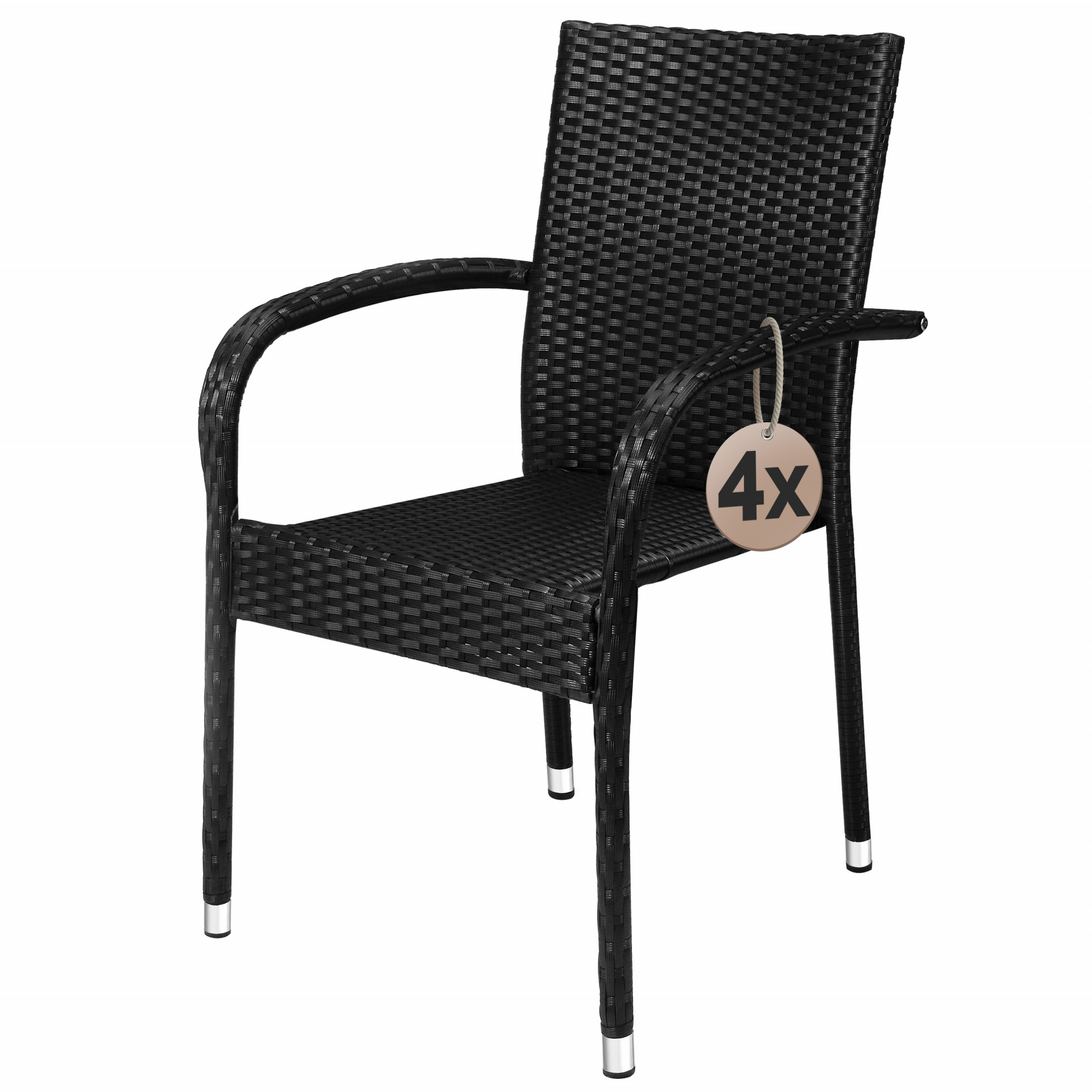 Polyrattan Stapelstuhl Comfort 4er-Set Schwarz