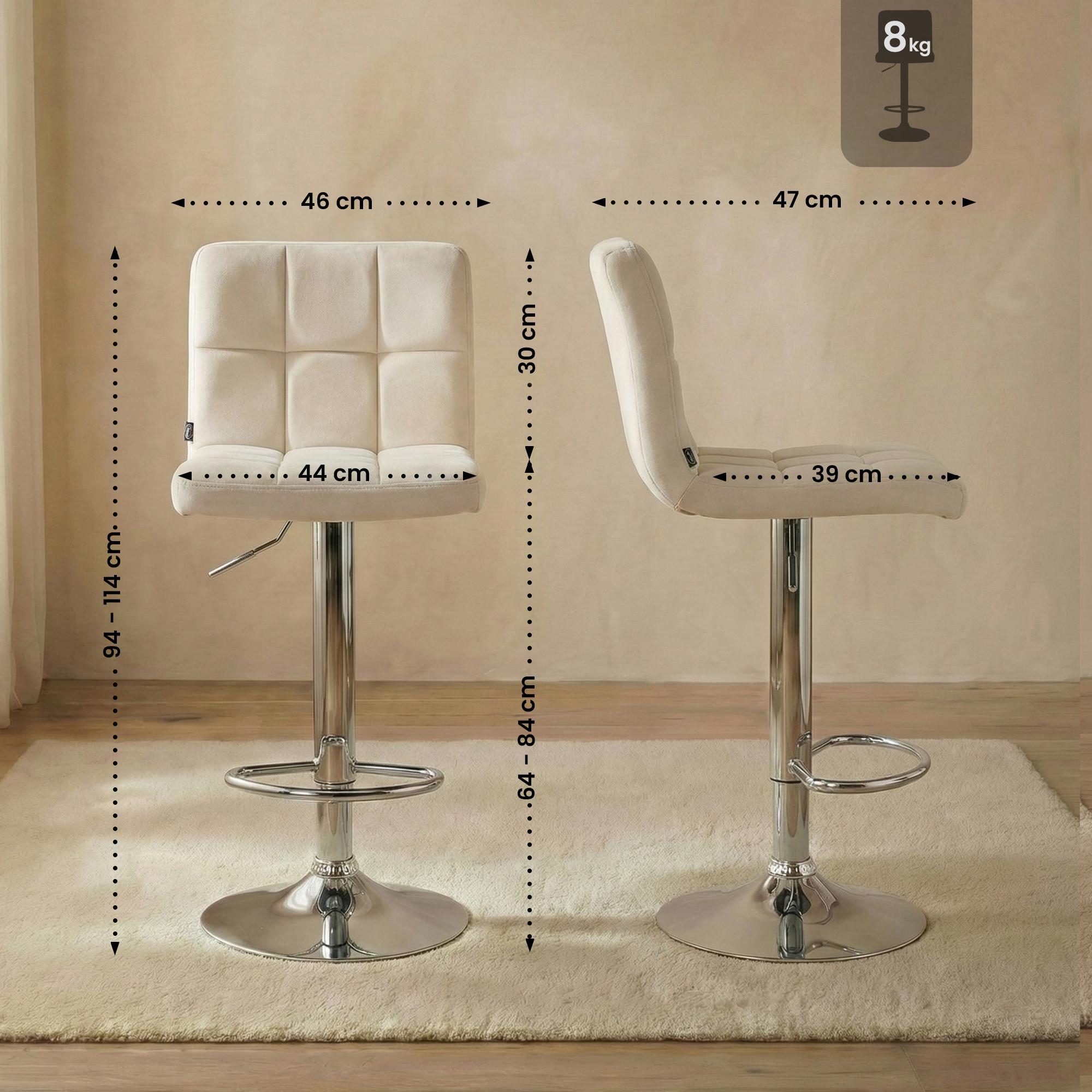 2er Set Barhocker Peru Samt chrom, creme