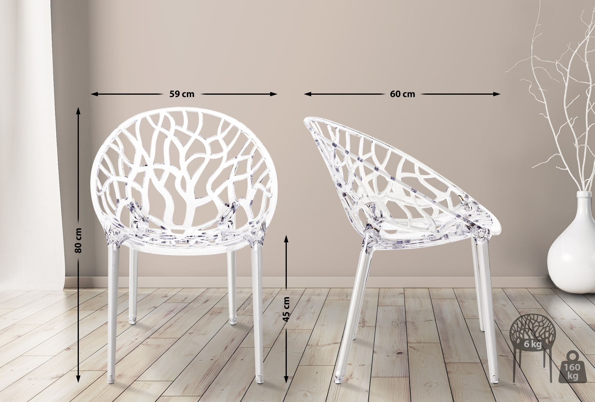 2er SET Stapelstuhl CRYSTAL, transparent