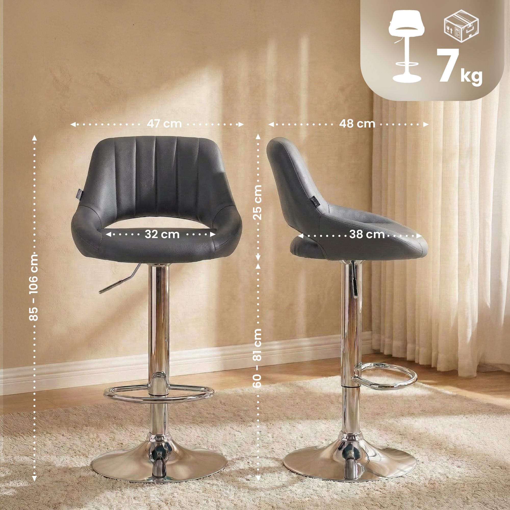 2er Set Barhocker Milet Kunstleder C, grau