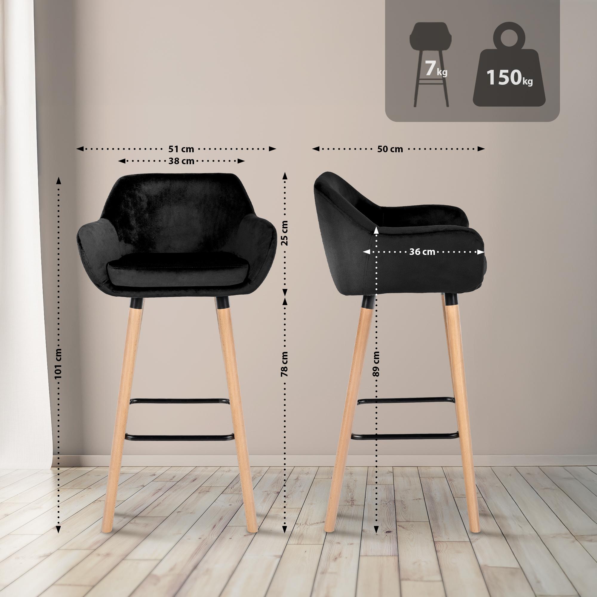 Barhocker Grant Samt, schwarz
