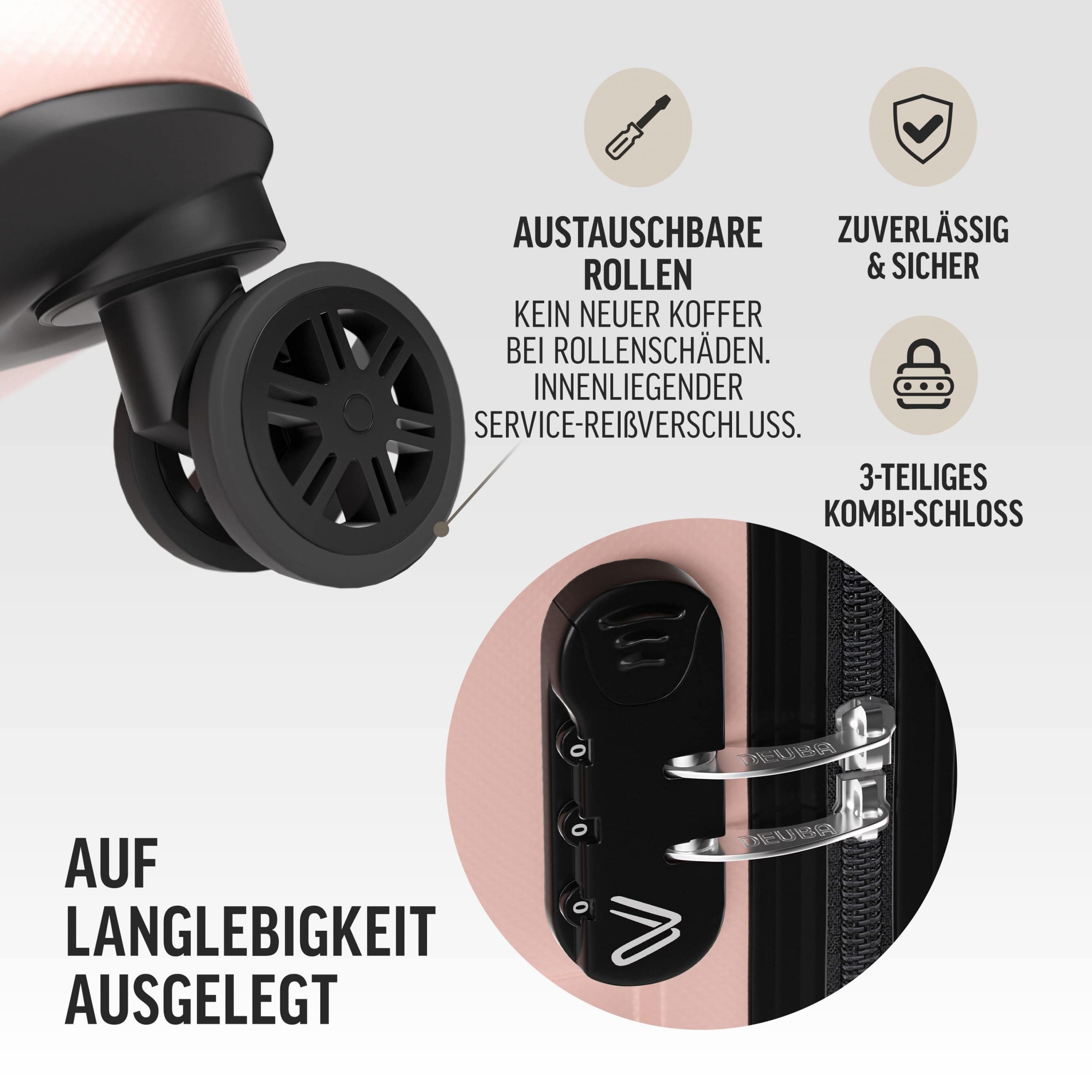 Hartschalenkoffer New York Set 3-tlg Pastellrosa Rollen 360º ABS