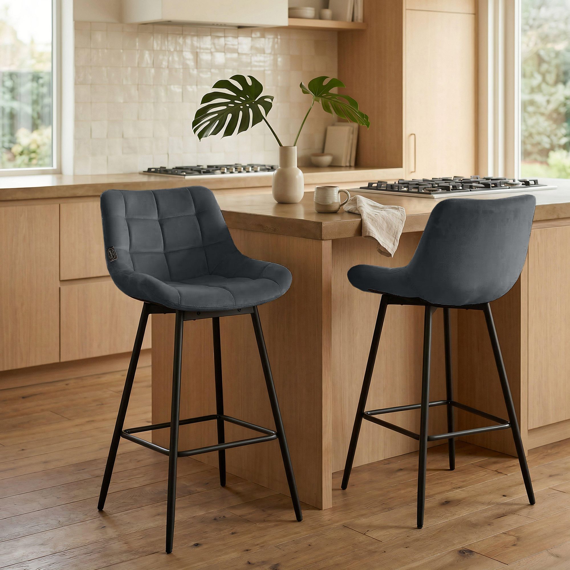 4er Set Barhocker Weston Schwenkbar Samt, dunkelgrau