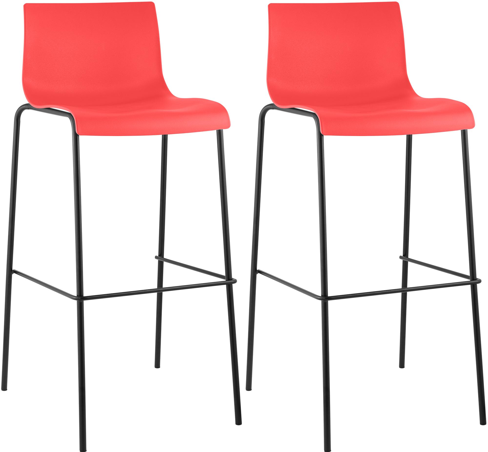 2er Set Barhocker Hoover Kunststoff 4-Fuß Gestell schwarz, rot