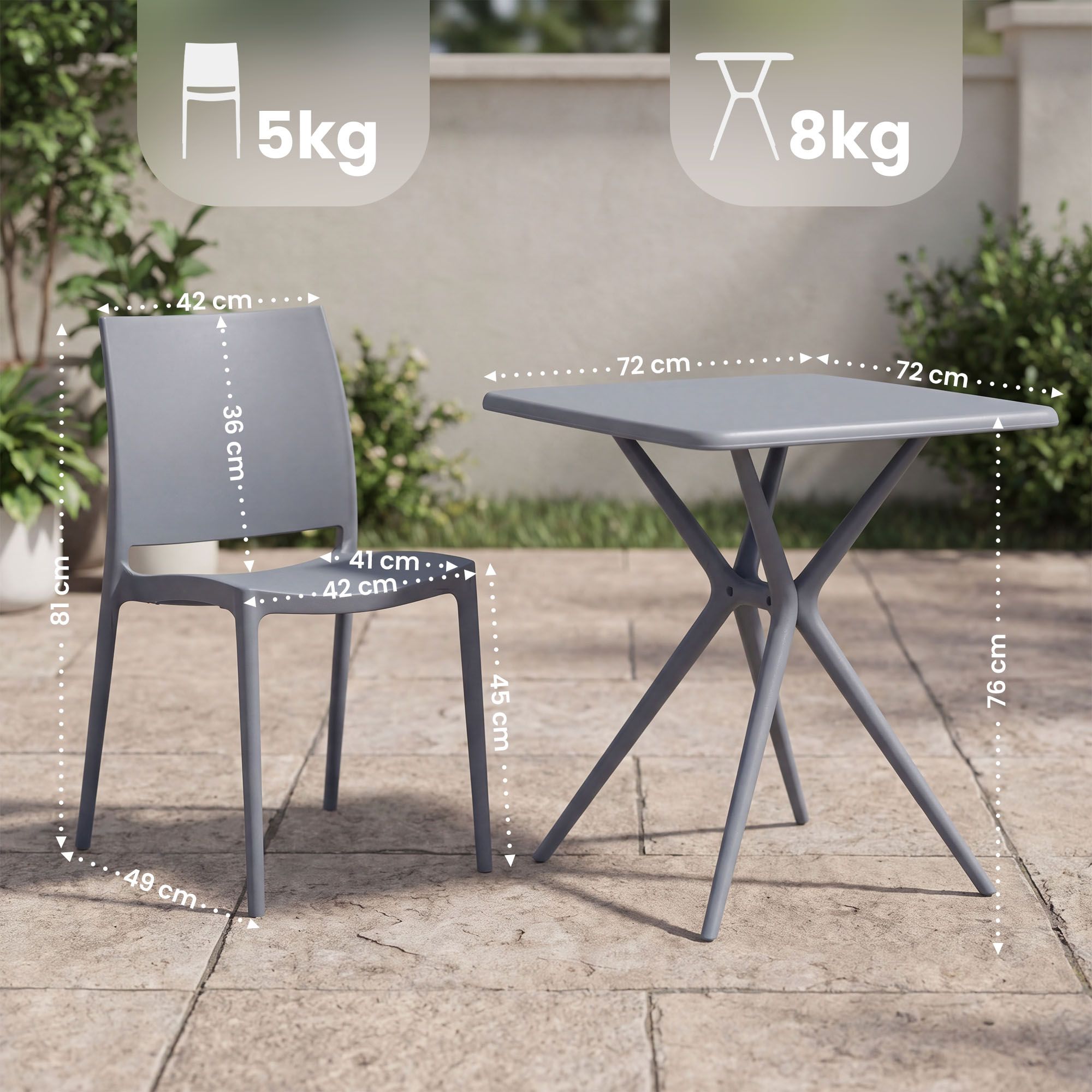 Gartenmöbel-Set Amino mit 4 Stühlen, grau