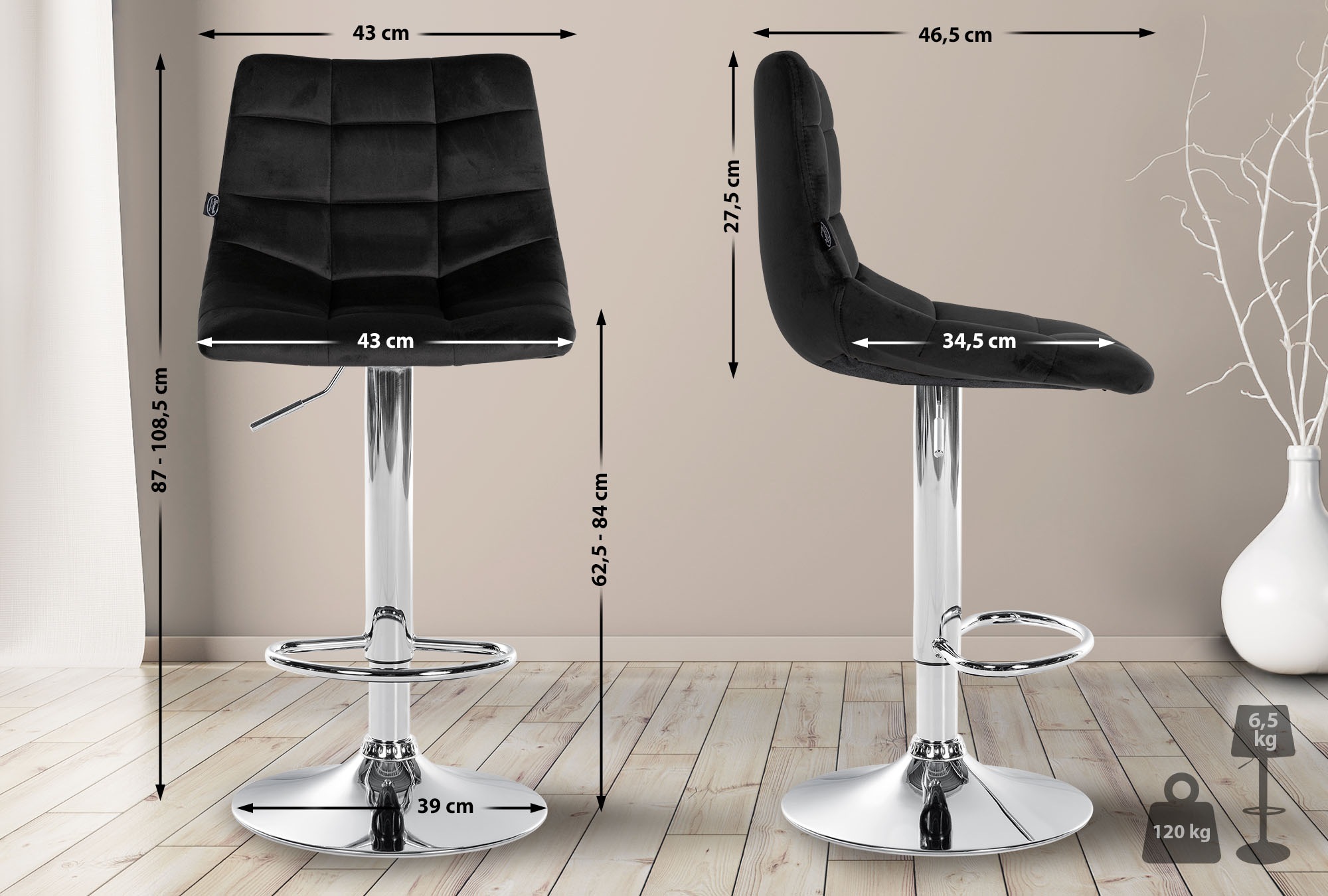 Barhocker Jerry Samt chrom, schwarz