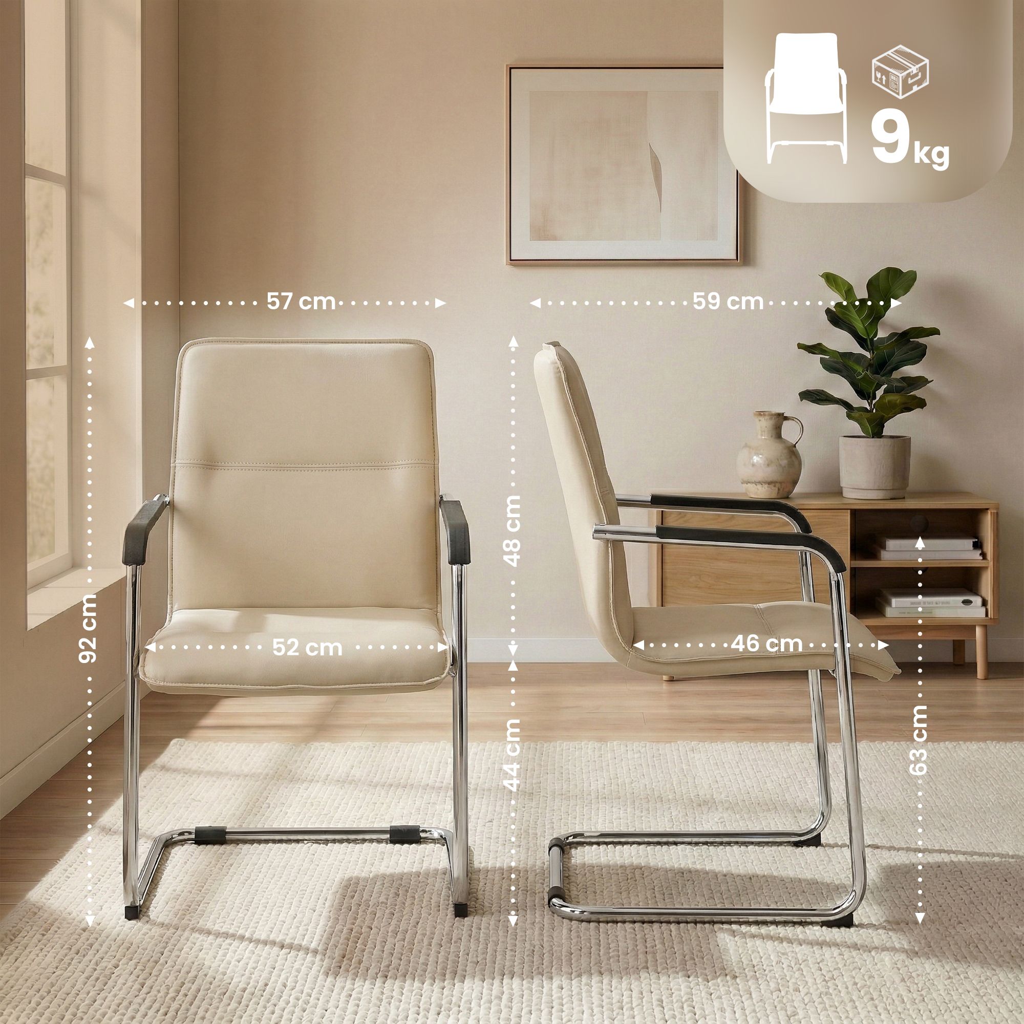 2er Set Besucherstuhl Seattle, creme