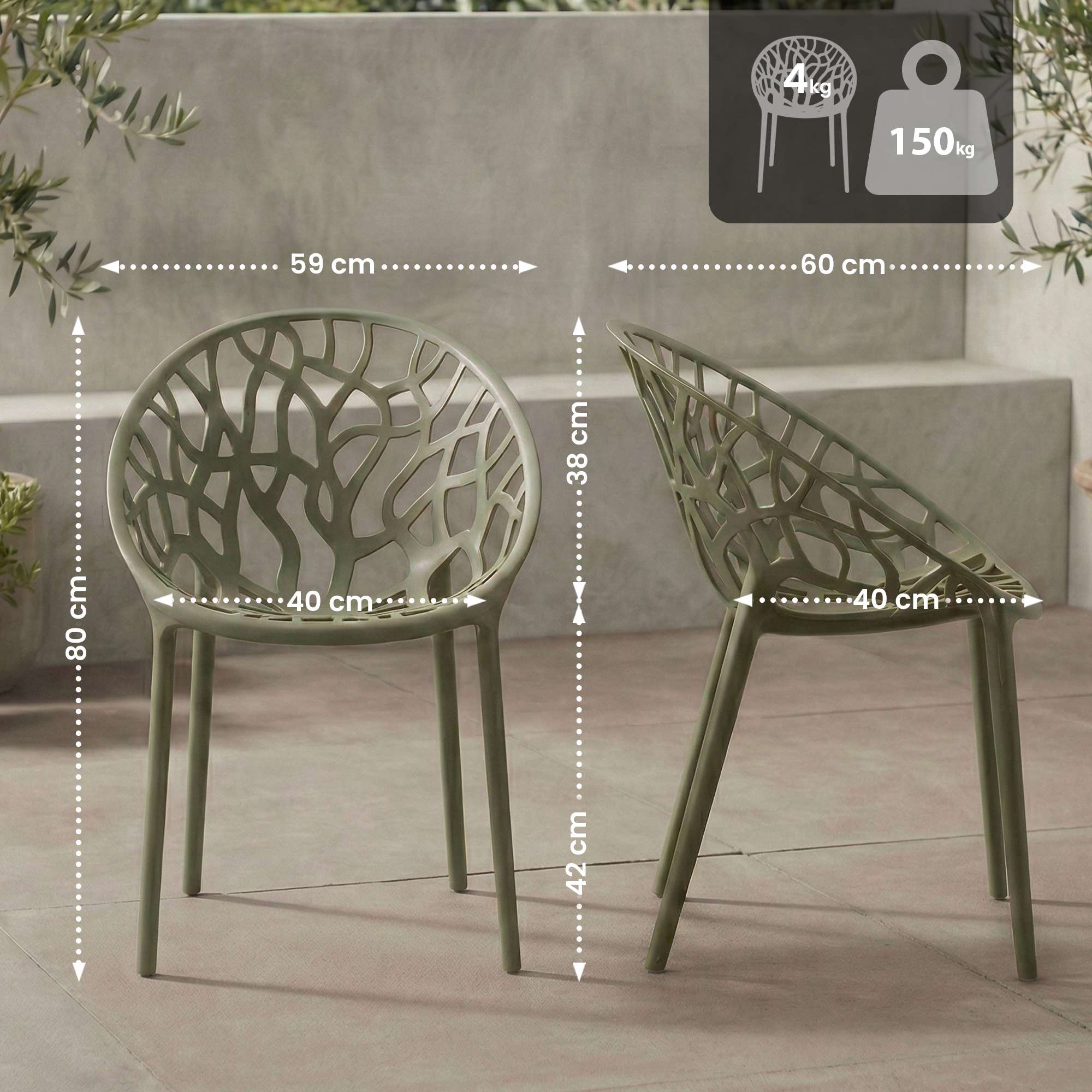 4er Set Stuhl Hope, oliv