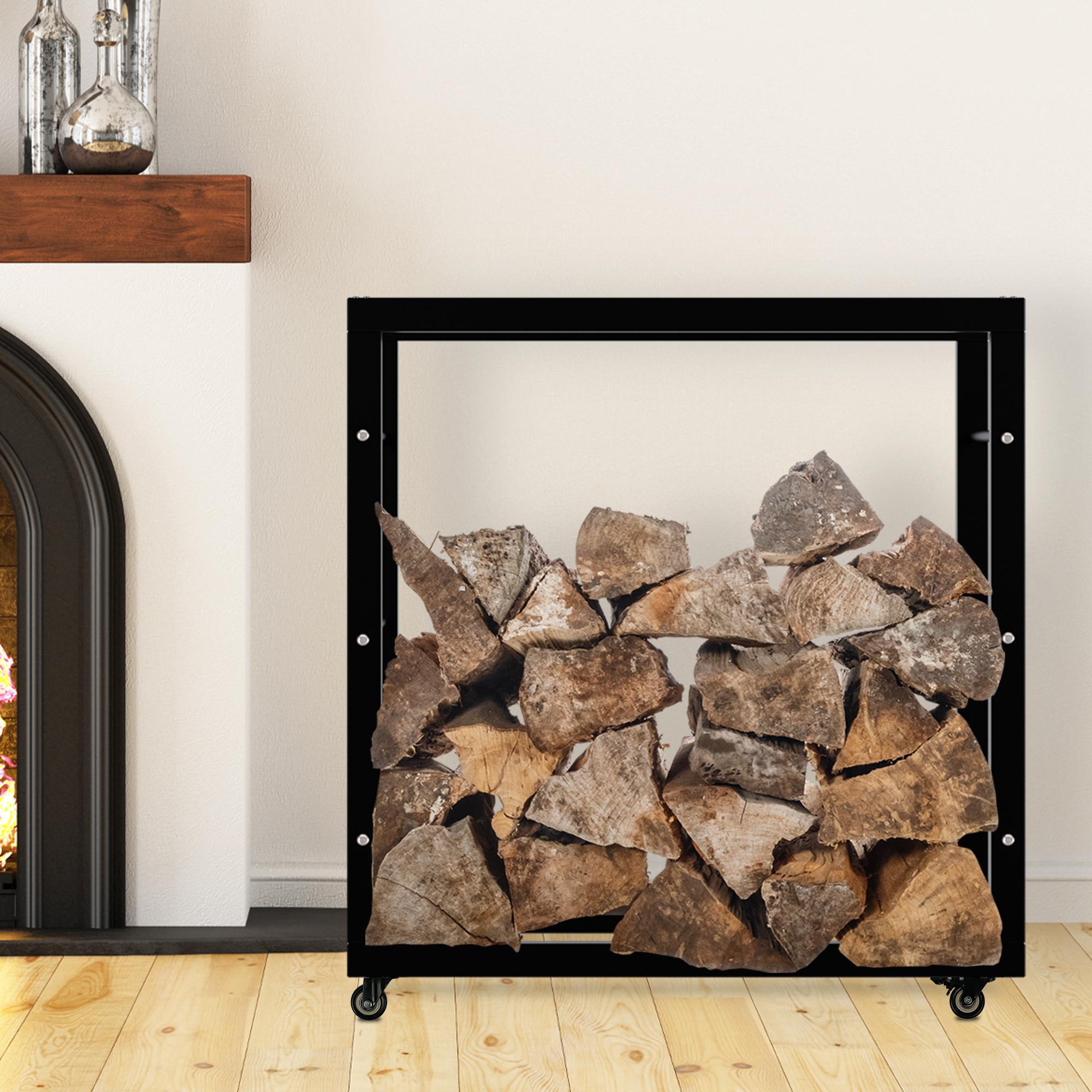 Kaminholzständer Keri mit Rollen 25x80x80, schwarz