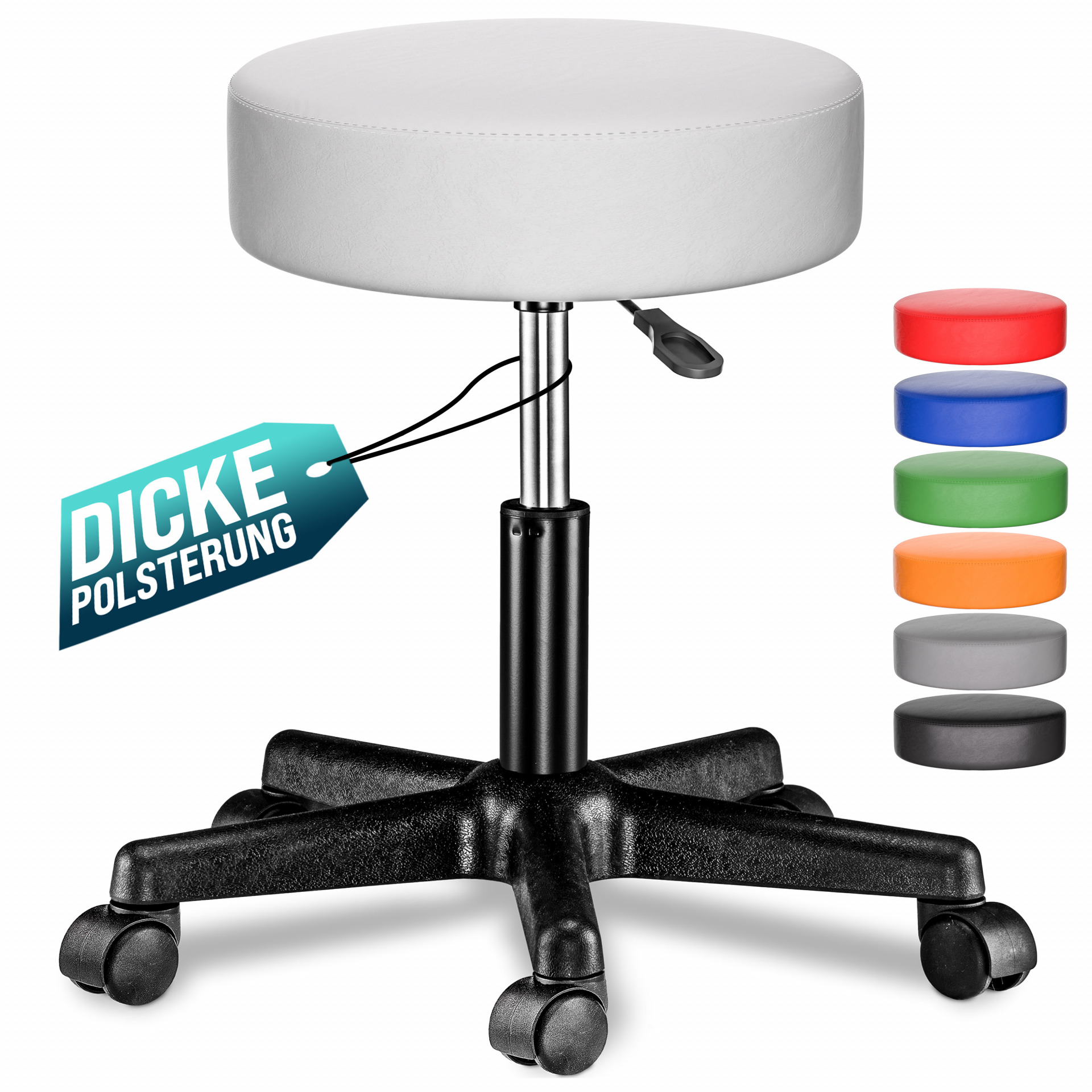 Rollhocker Kunstleder Weiß 360° drehbar