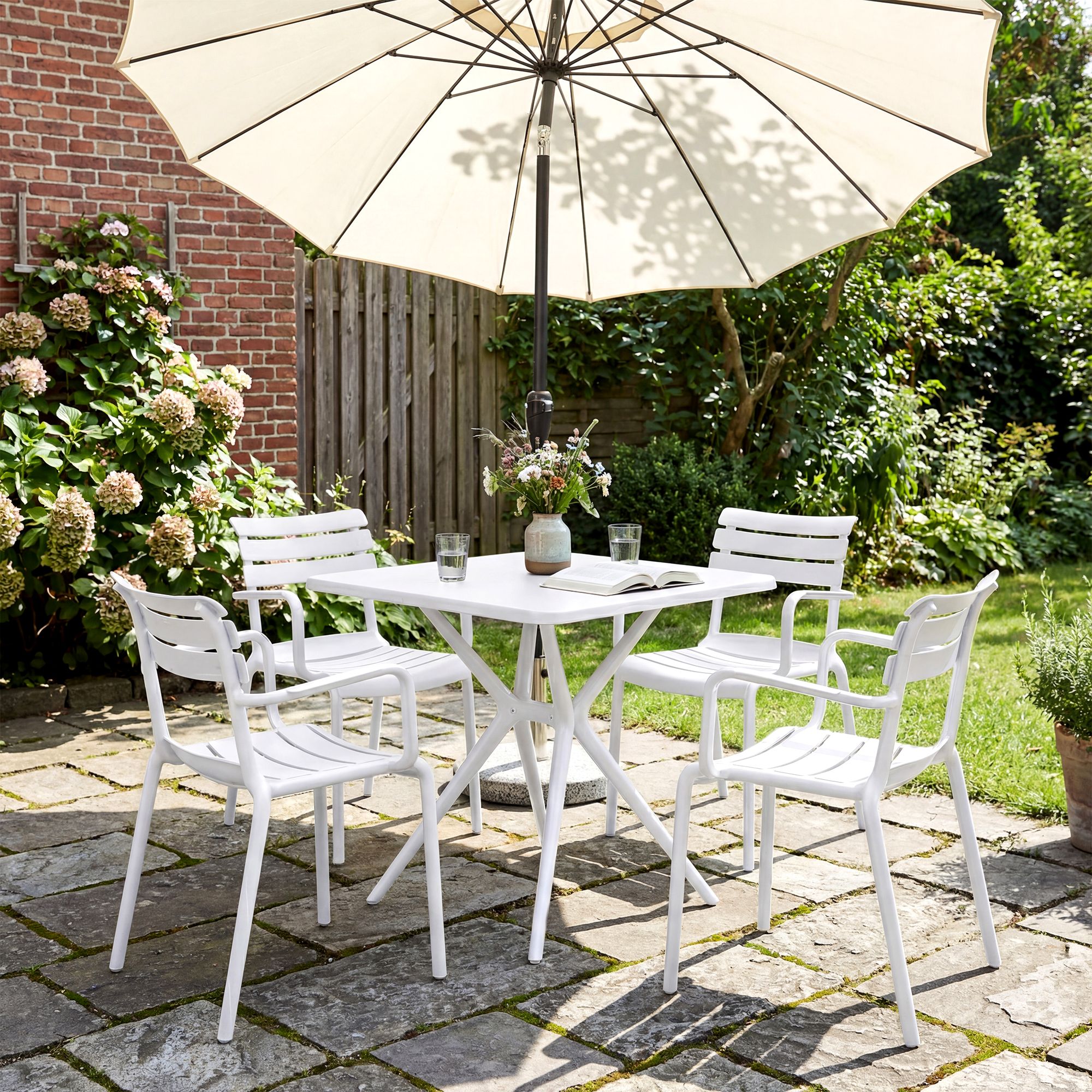 Gartenmöbel-Set Avena mit 4 Stühlen, weiß
