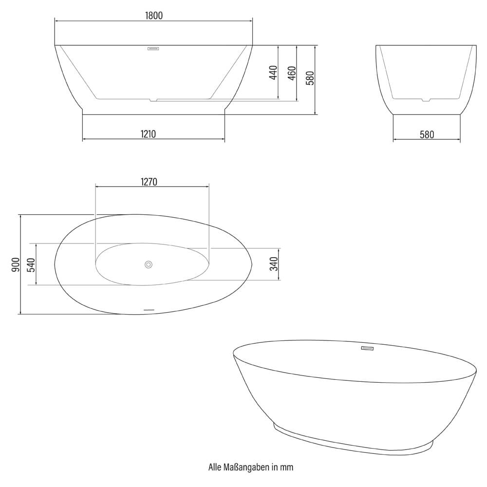 Freistehende Badewanne DELIA - 180 x 90 cm