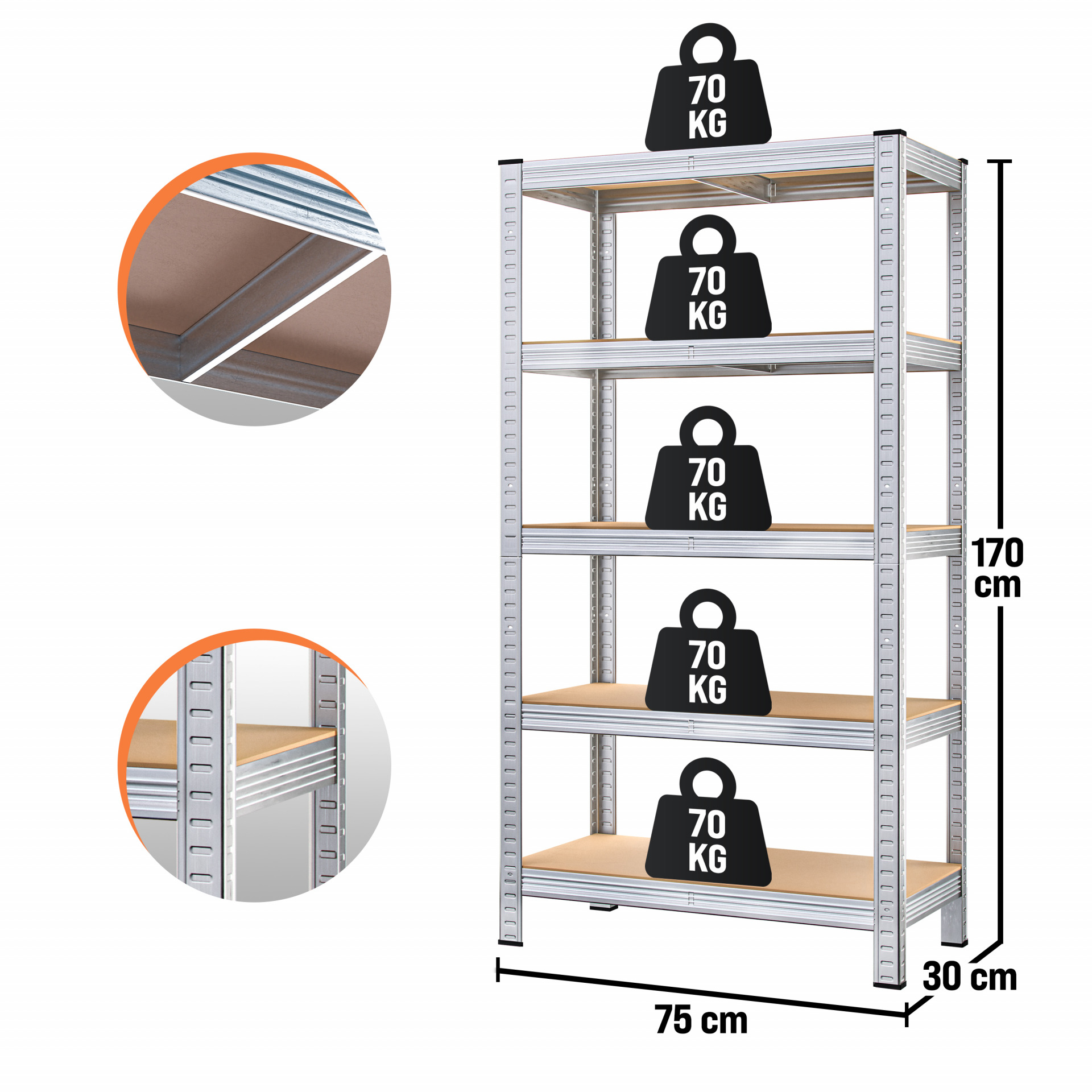 Schwerlastregal 2er-Set 170x75x30cm verzinkt 350kg