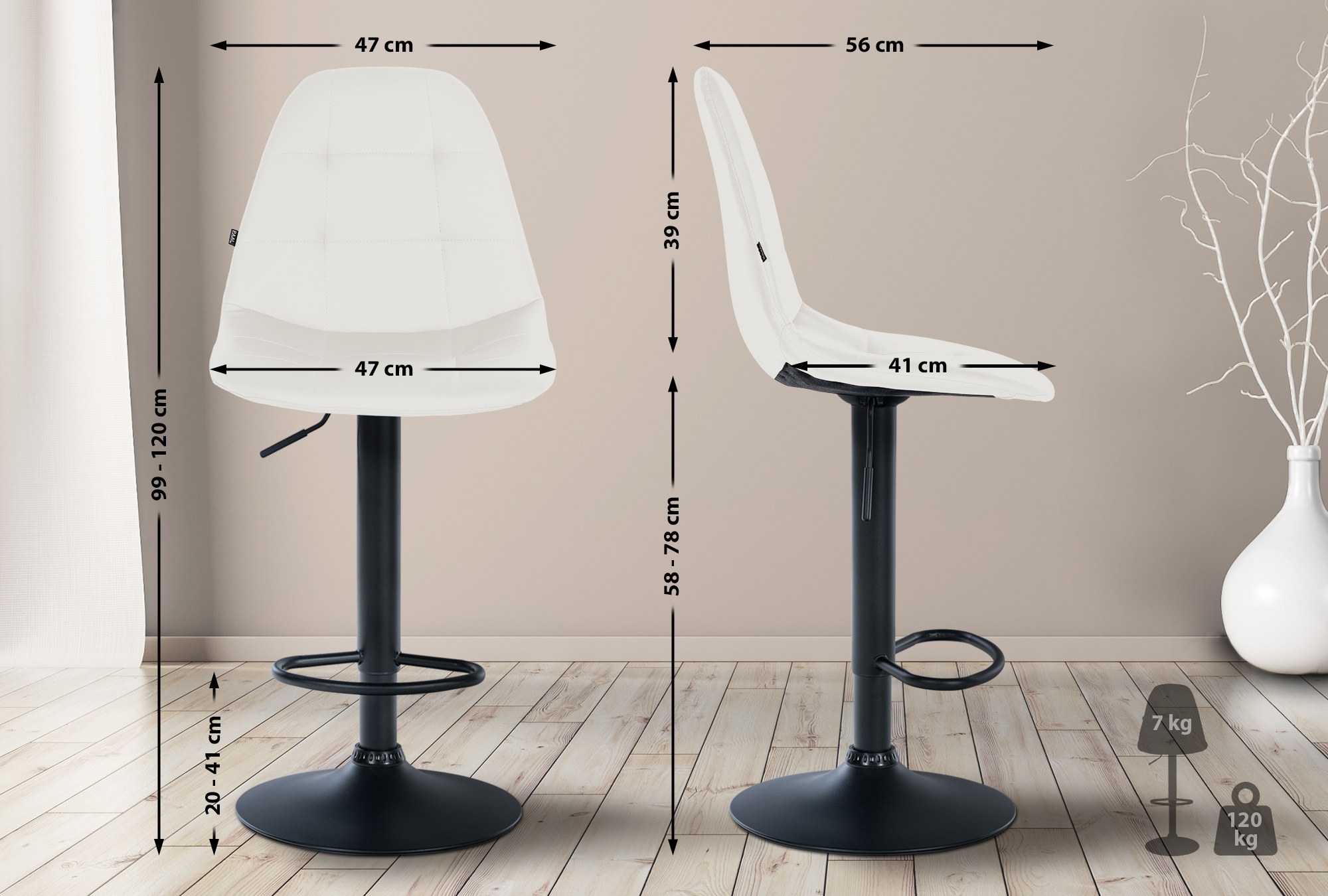 Barhocker Elmore Kunstleder B, weiß