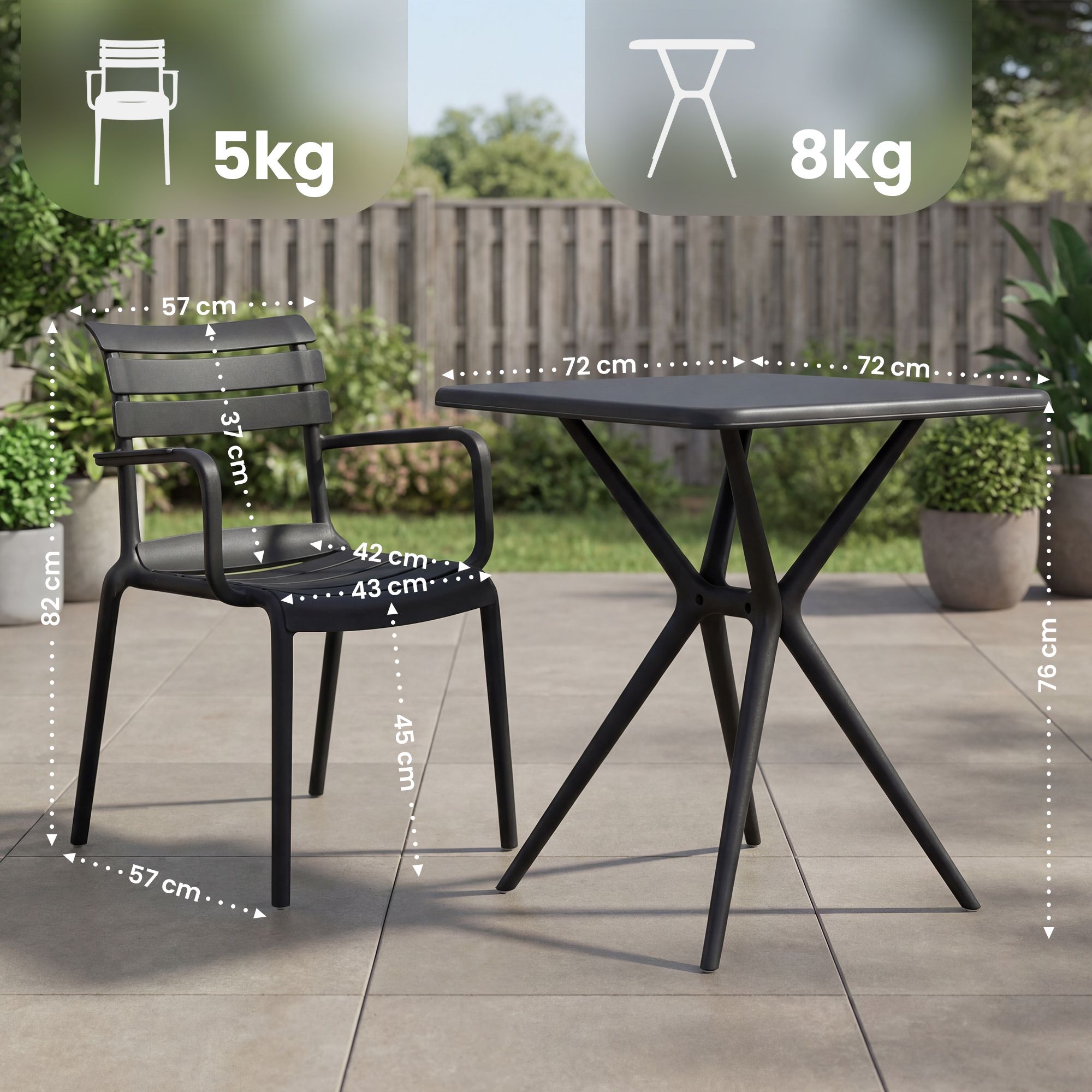 Gartenmöbel-Set Avena mit 2 Stühlen, schwarz
