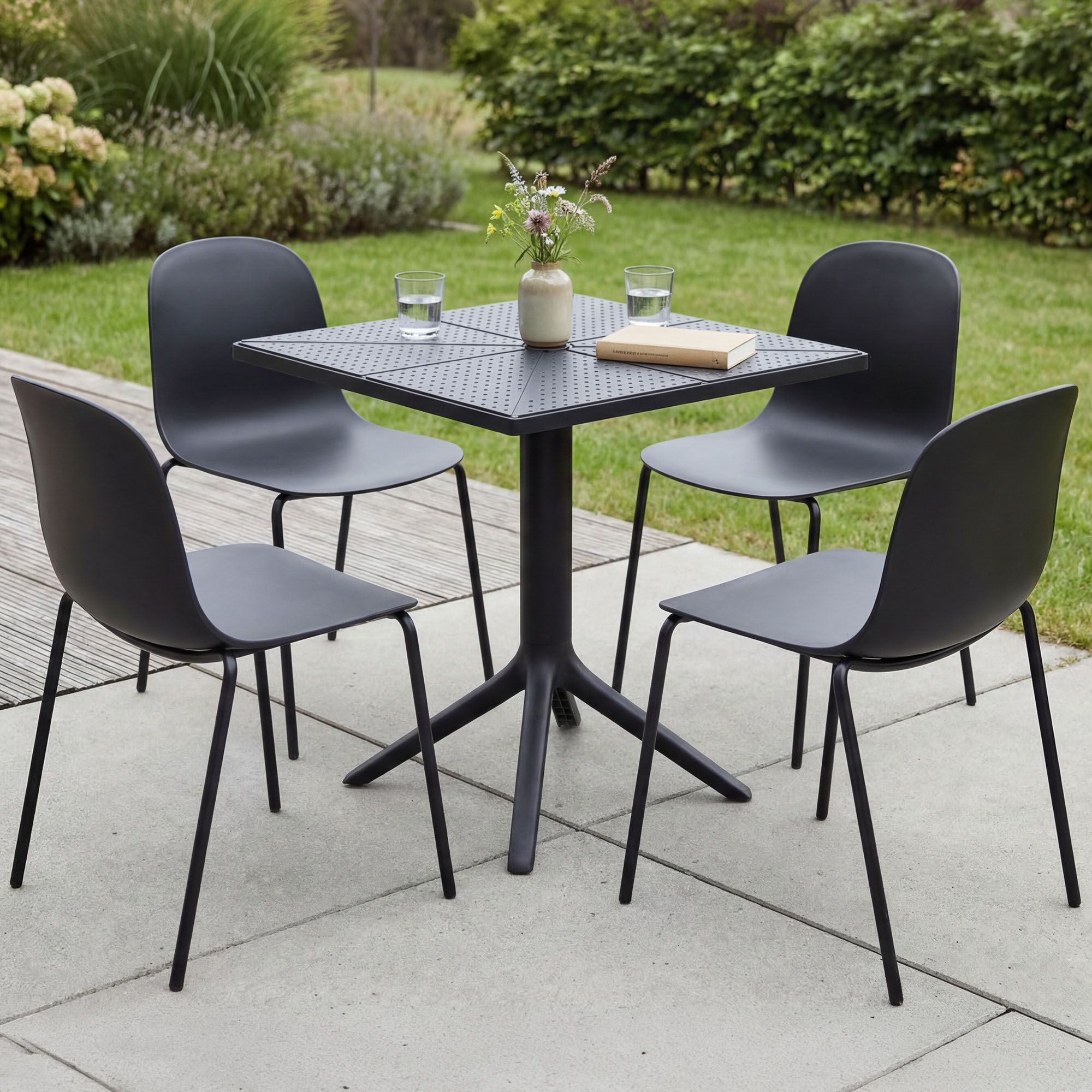 Gartenmöbel-Set Nerra mit 4 Stühlen, schwarz
