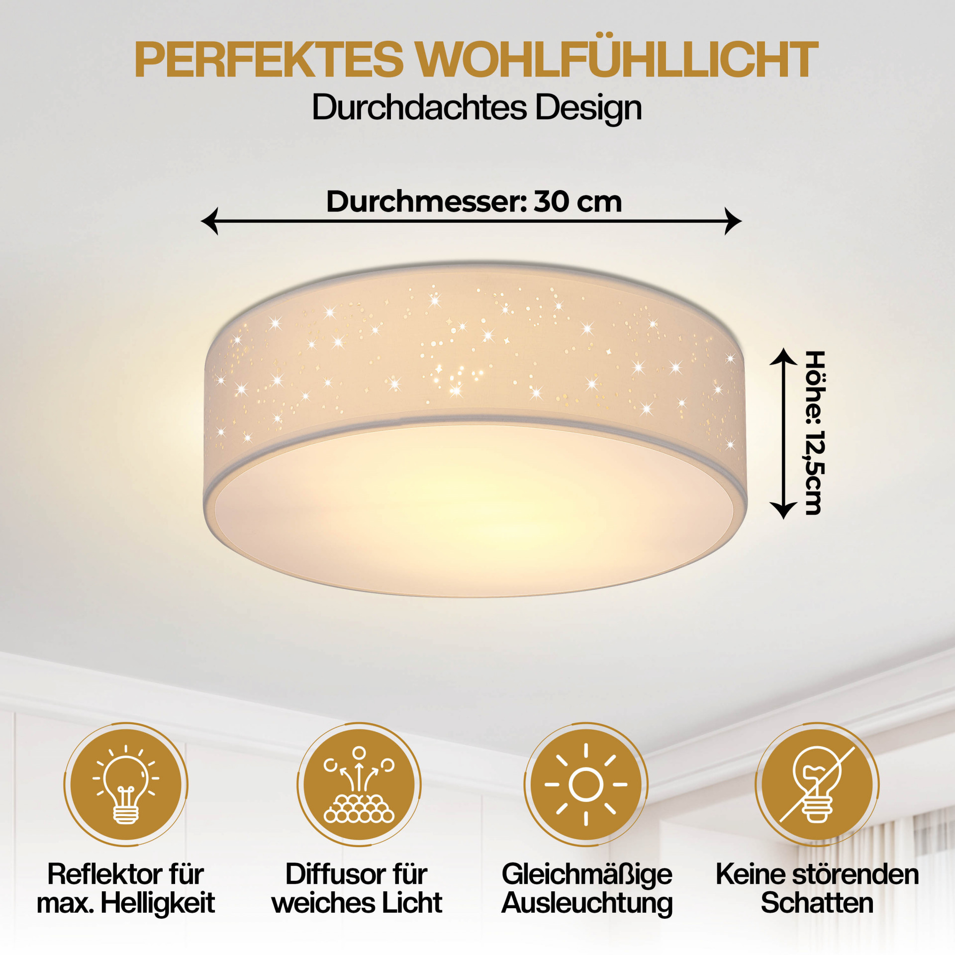 Deckenlampe Weiß Stoff Ø30cm Sternenhimmel