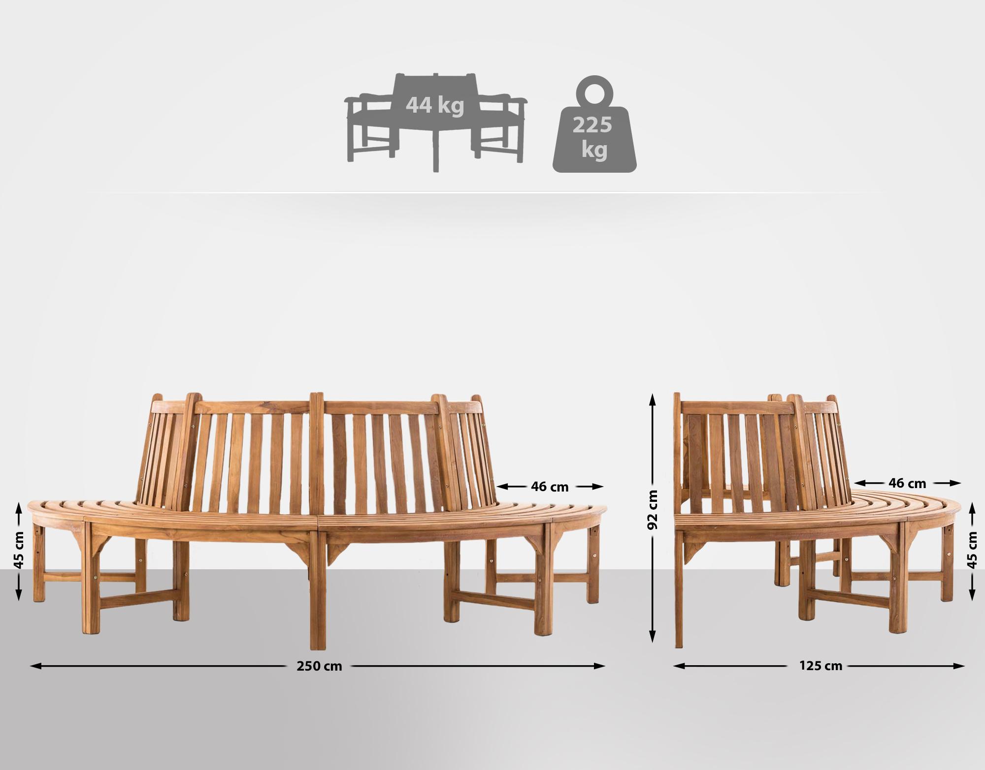 Baumbank Leming halbrund 250 cm, teak