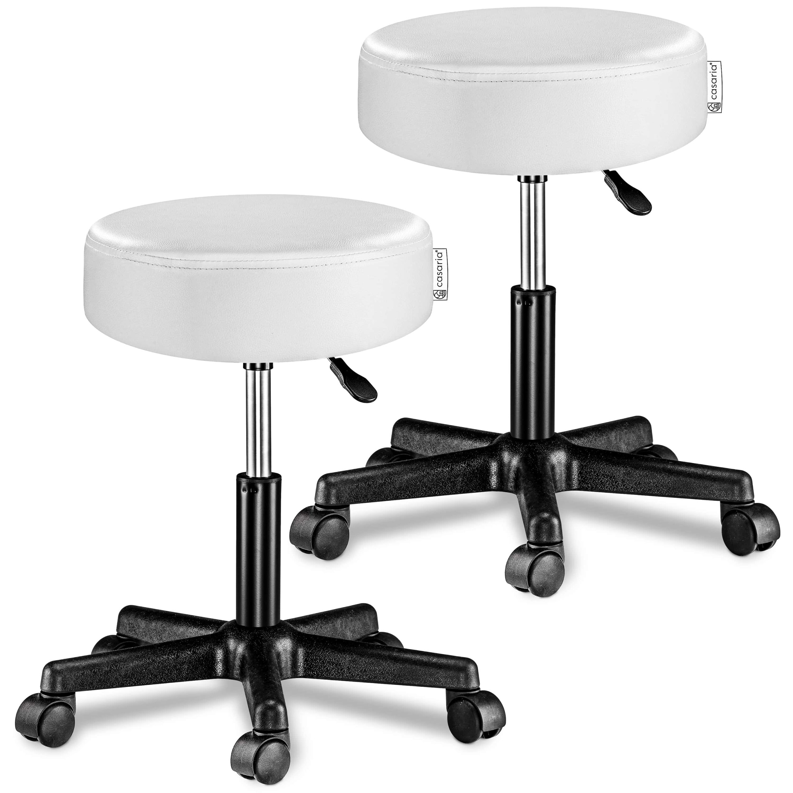 Rollhocker Kunstleder 2er-Set Weiß 360° drehbar