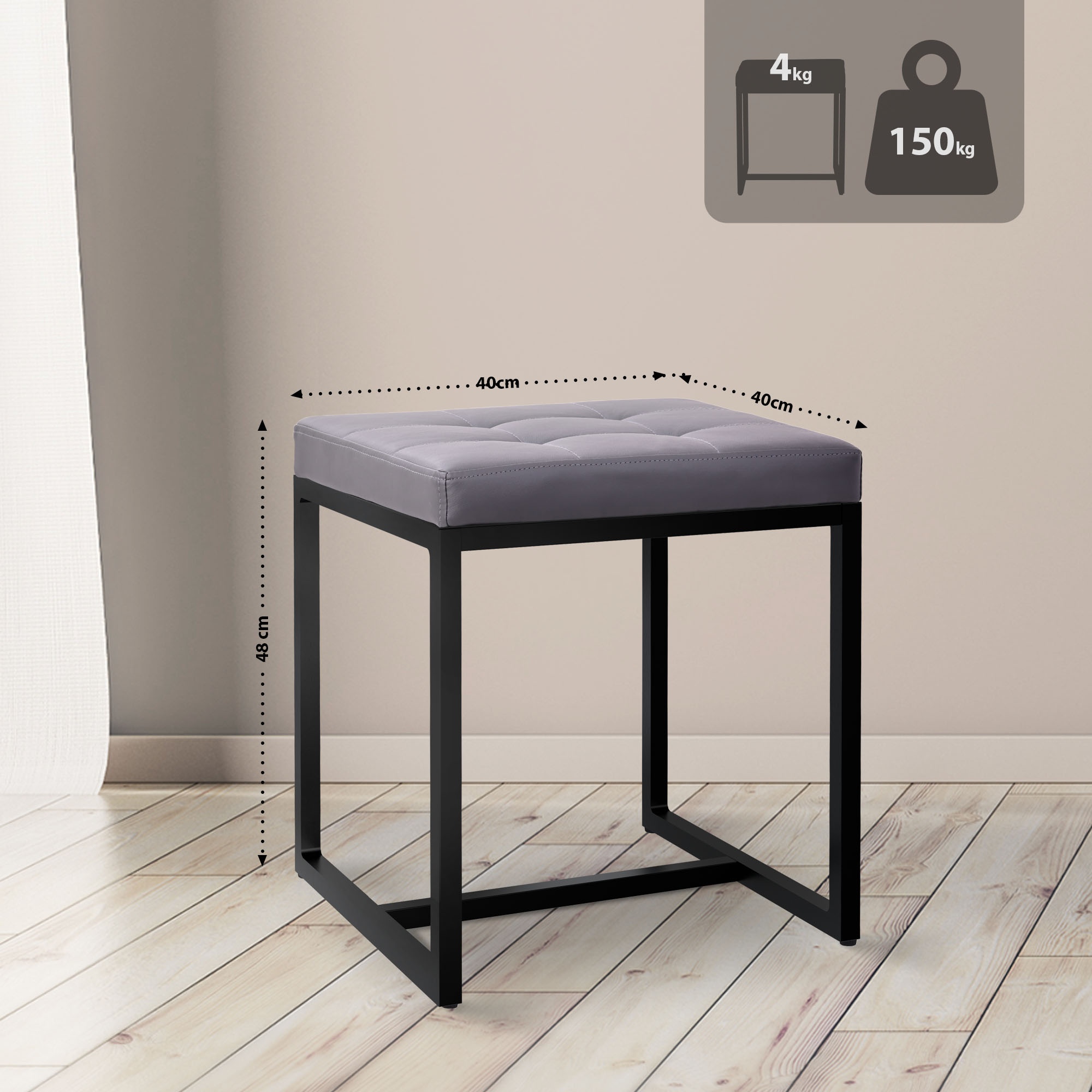 Sitzhocker Barci B Kunstleder, grau