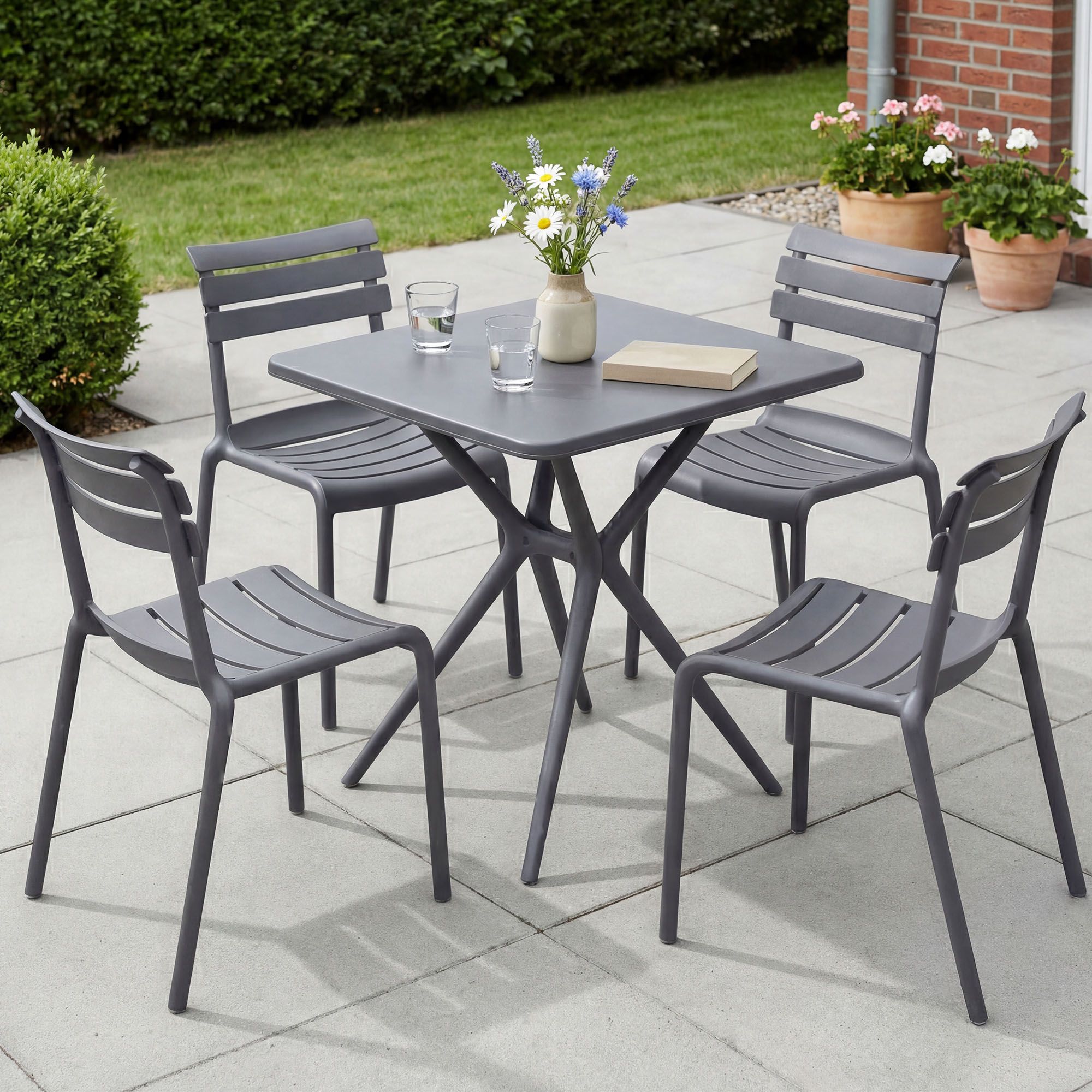 Gartenmöbel-Set Vela mit 4 Stühlen, dunkelgrau