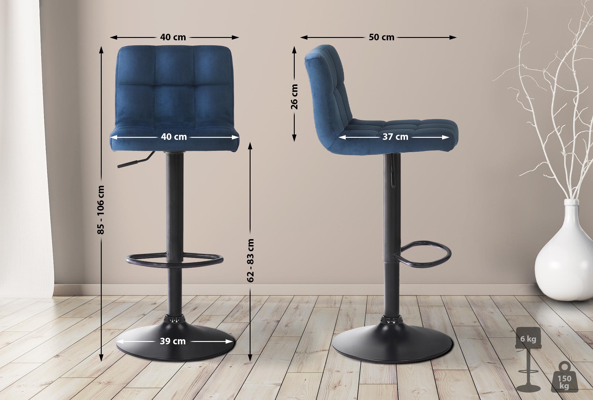 2er Set Barhocker Feni Samt, blau