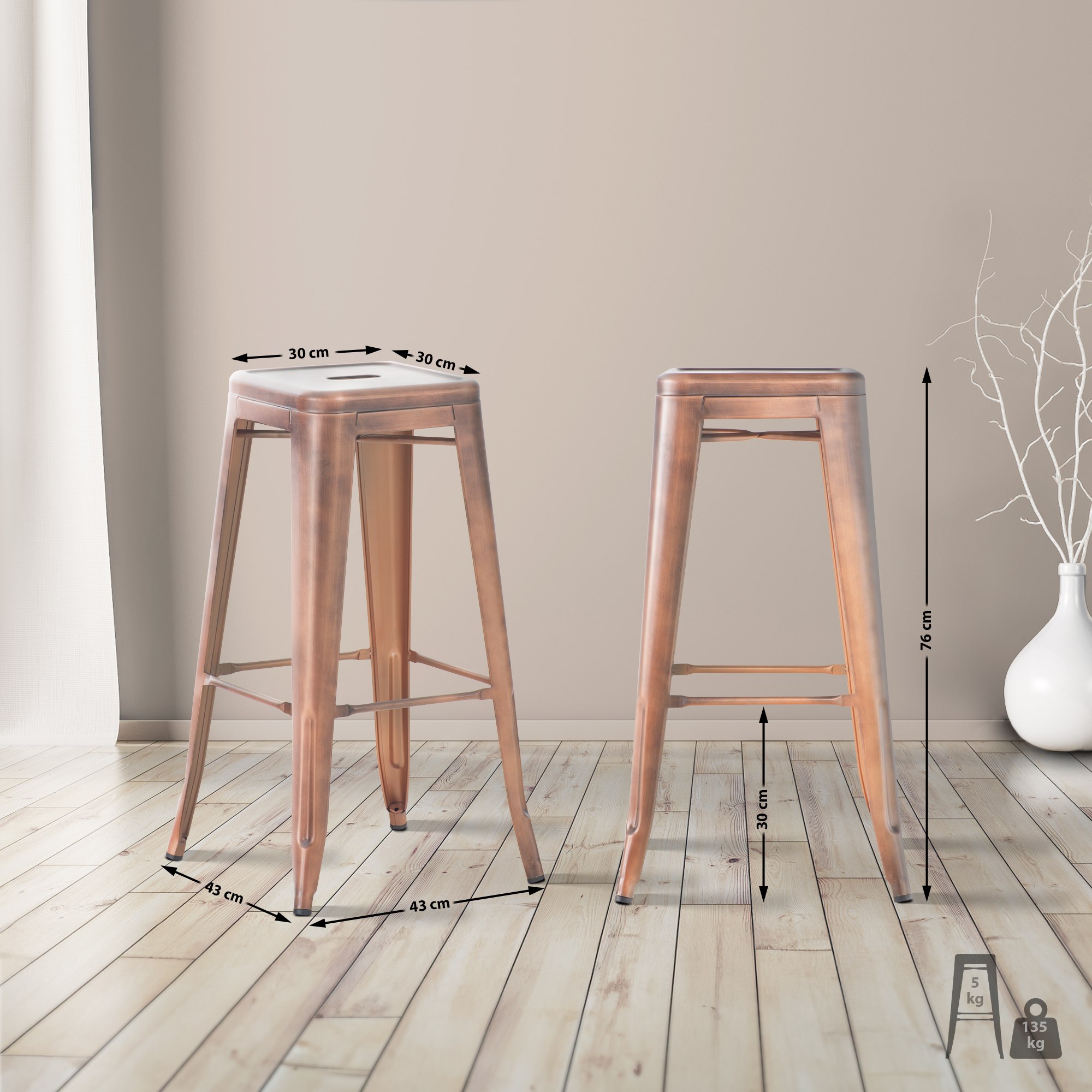 2er Set Barhocker Joshua, kupfer