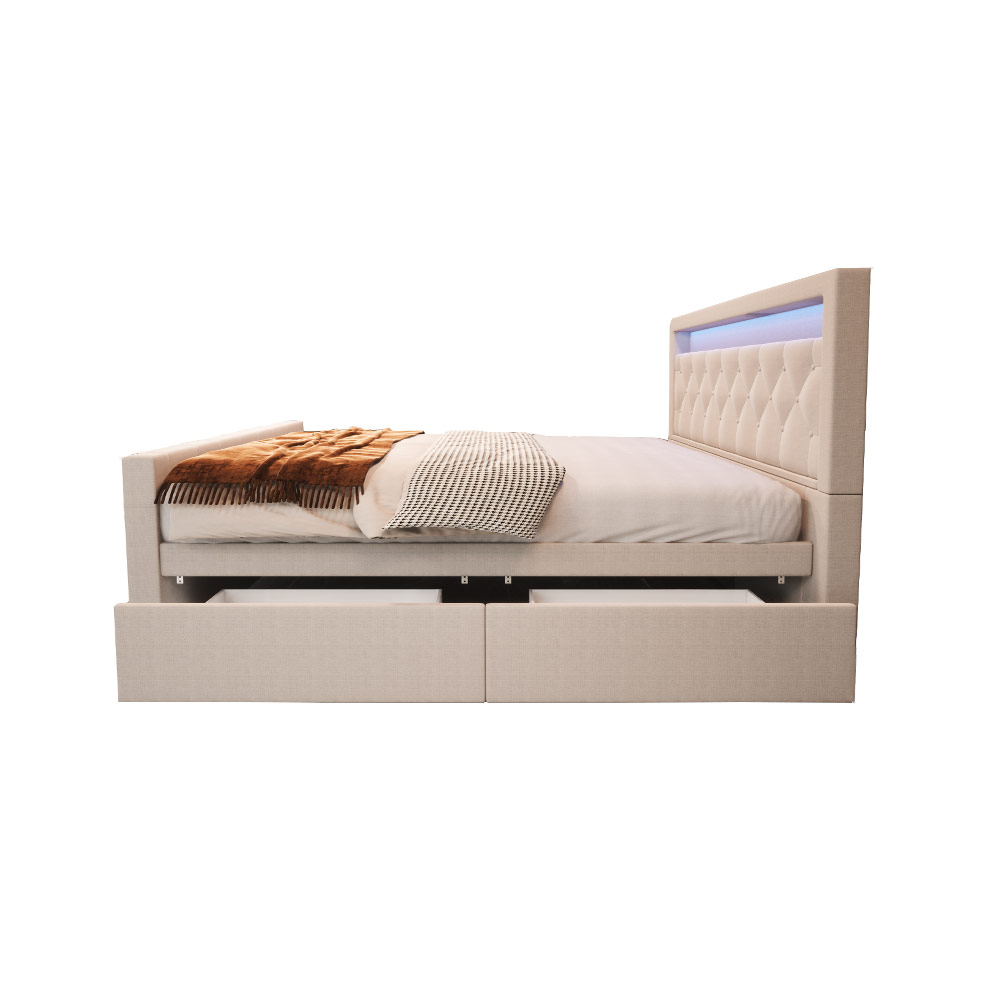 Polsterbett inkl. Matratze und Topper VELARA - 180 x 200 cm Beige