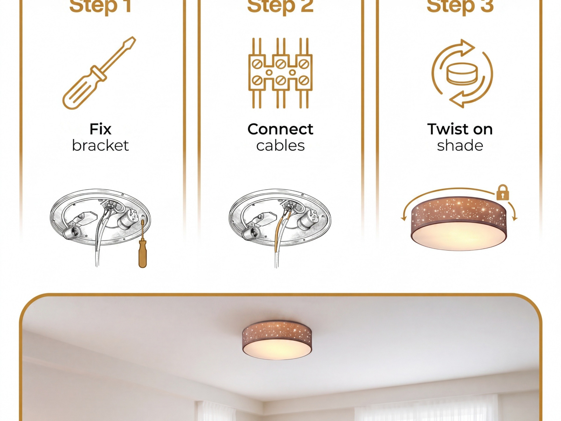 Deckenlampe Taupe Stoff Ø38cm Sternenhimmel