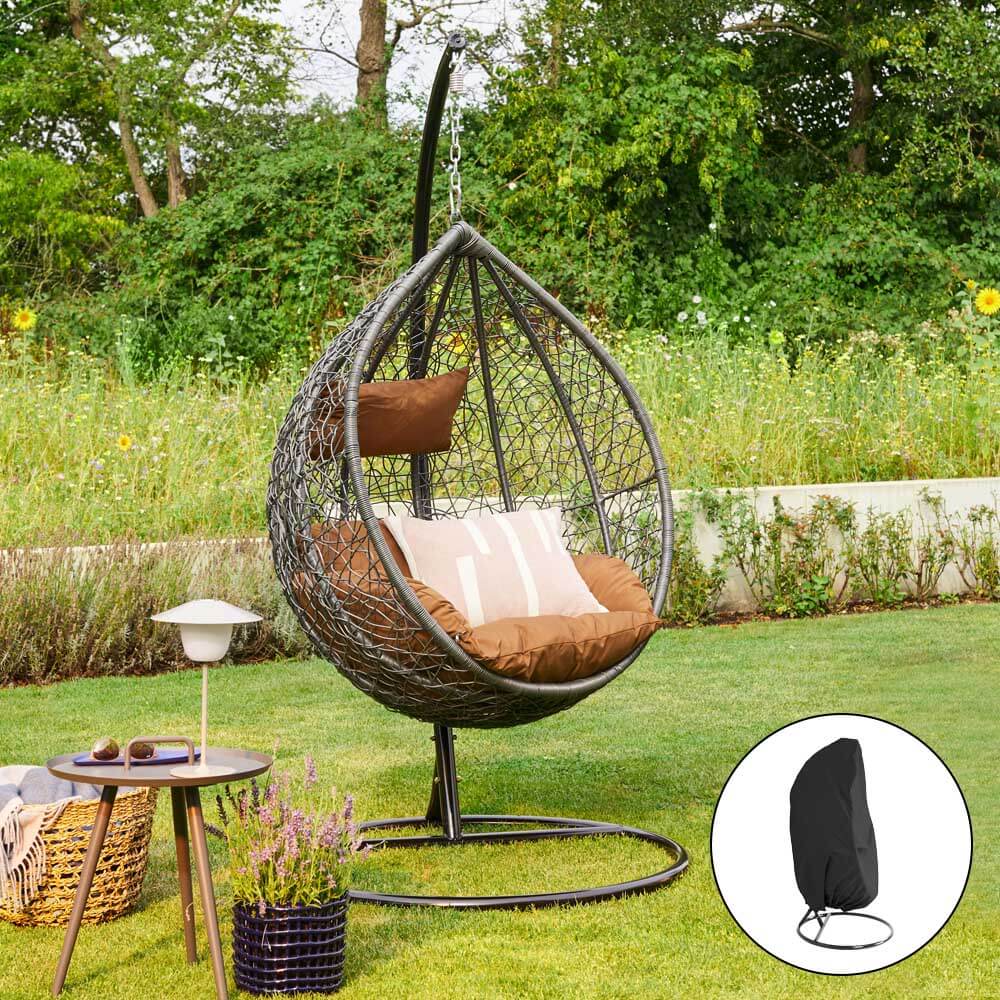 Polyrattan Hängesessel mit Regenabdeckung CIELO - Grau/Braun