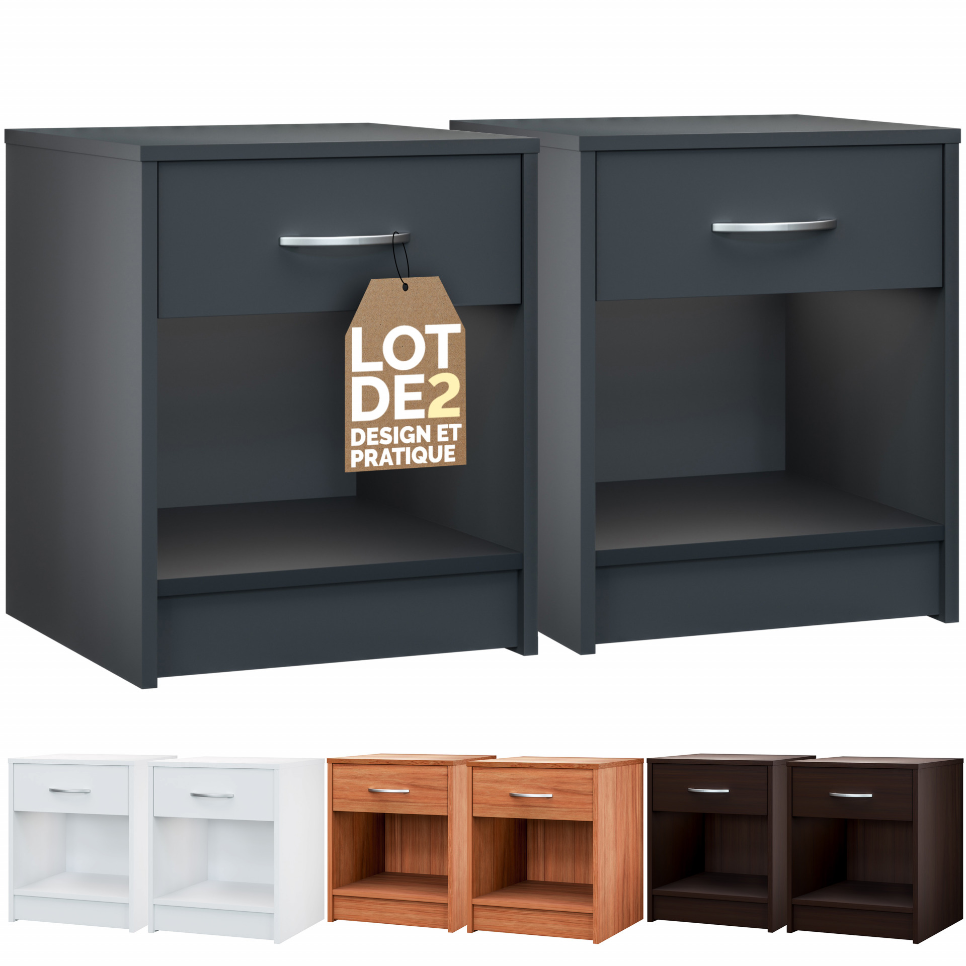 Nachttisch Hamburg 2er-Set Anthrazit 50x40x35cm