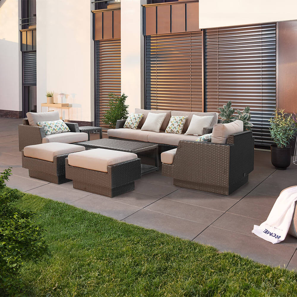Garten-Sitzgruppe aus Rattan inkl. Abdeckung MALIBU – Anthrazit für 8 Personen