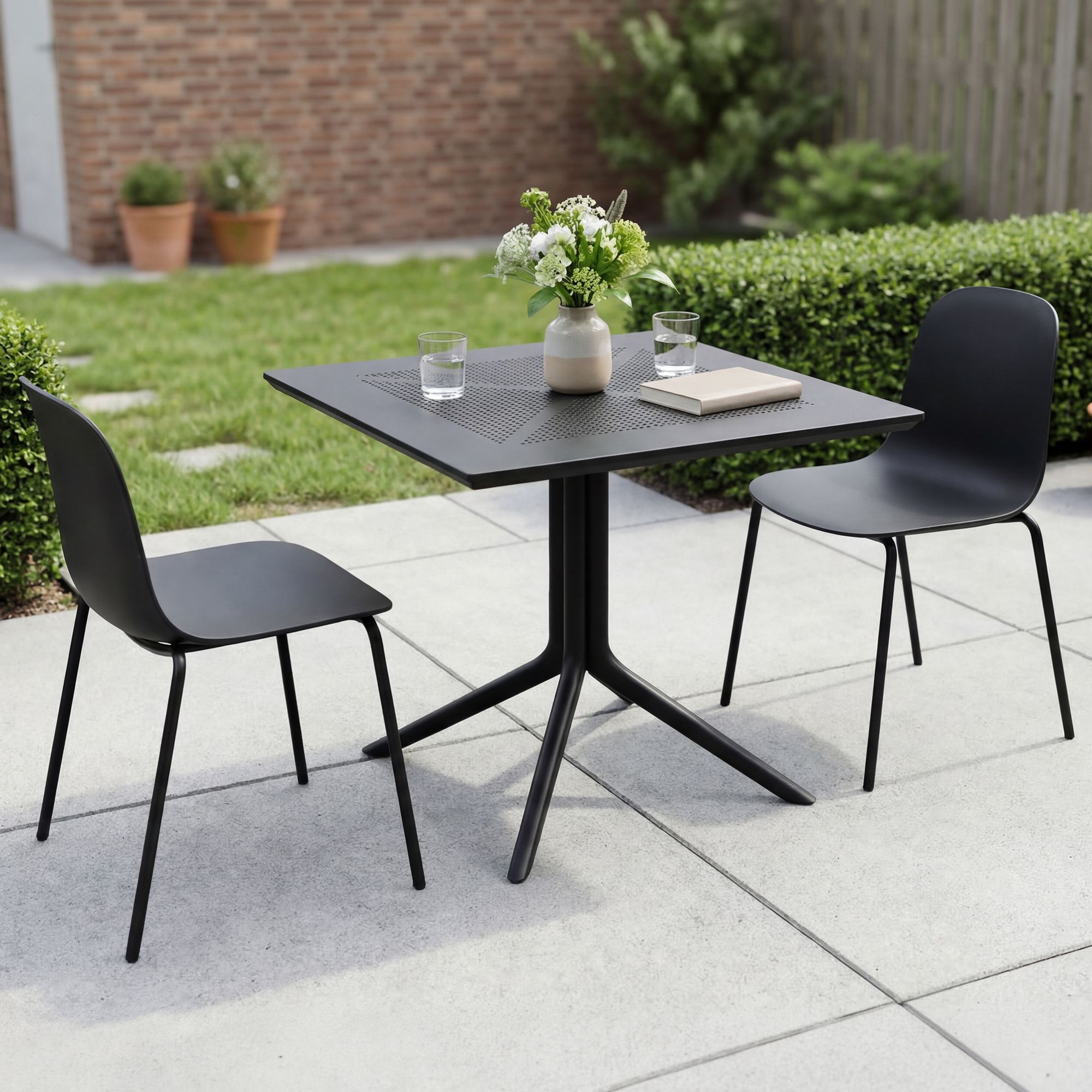 Gartenmöbel-Set Zeron mit 2 Stühlen, schwarz