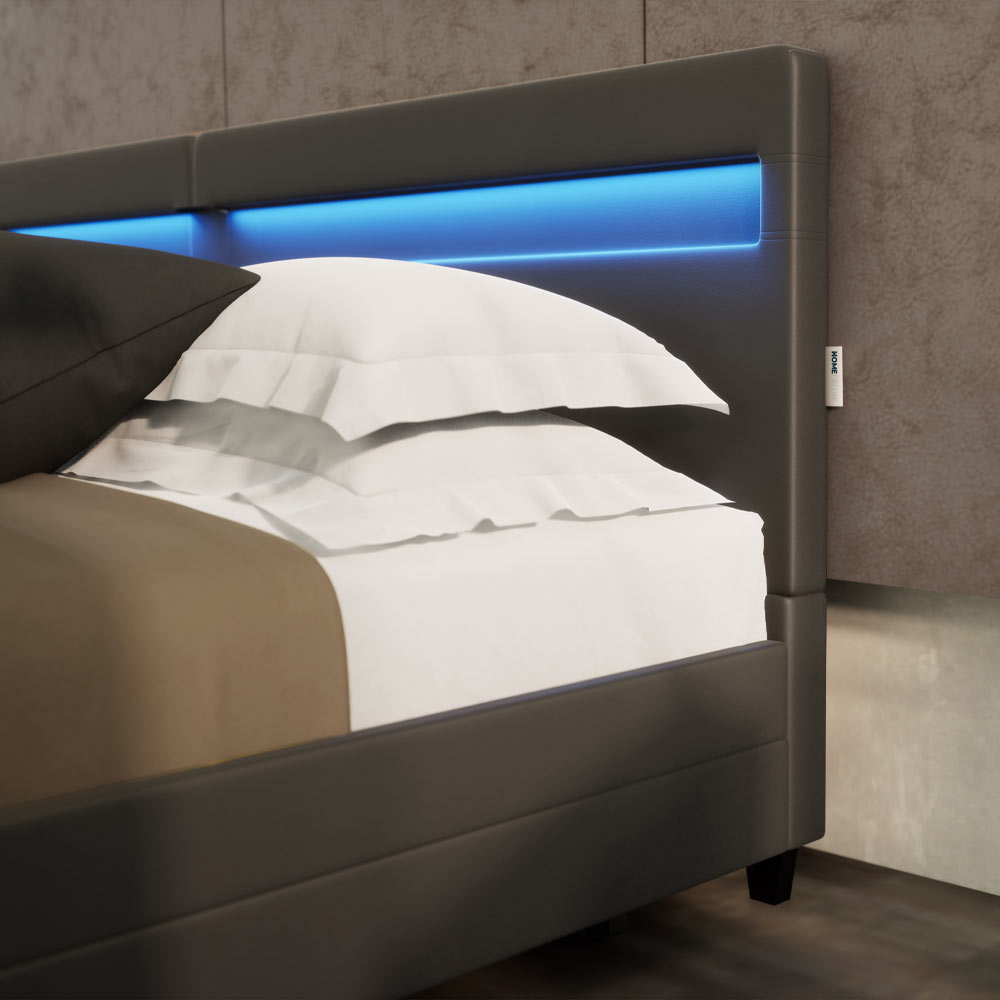 LED Bett mit Schubladen NUBE - 200 x 200 cm ohne Matratze Dunkelgrau